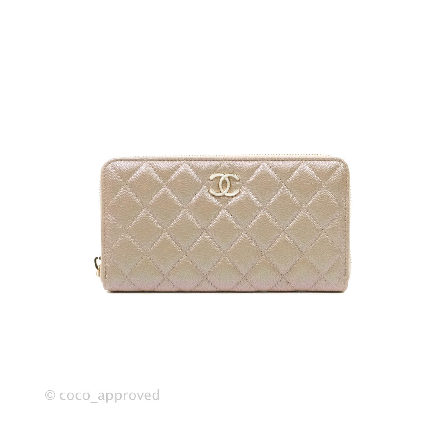 Chanel Quilted Zip Around Long Wallet Iridescent Beige Caviar Gold Hardware 19S