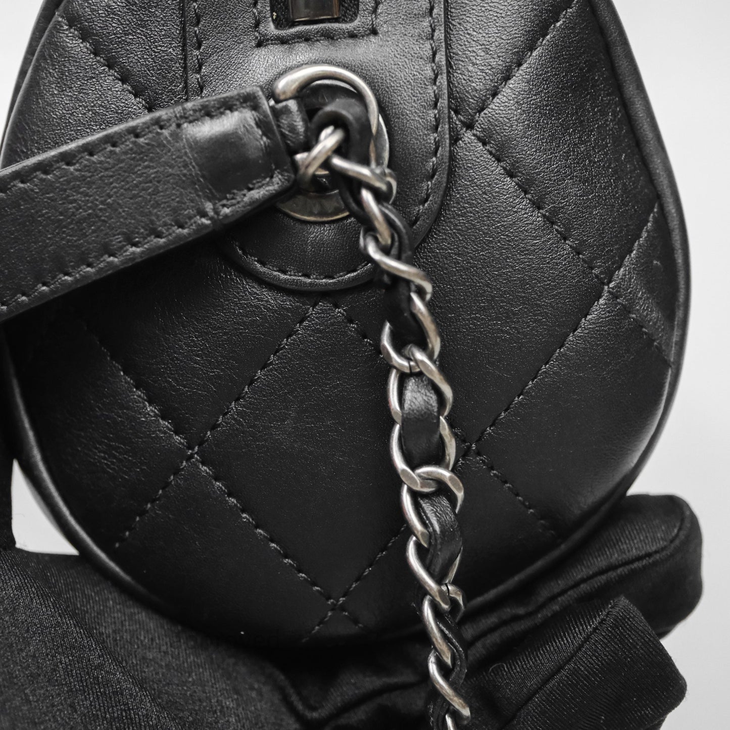 Chanel Logo Bowling Bag Black Calfskin Mixed Hardware