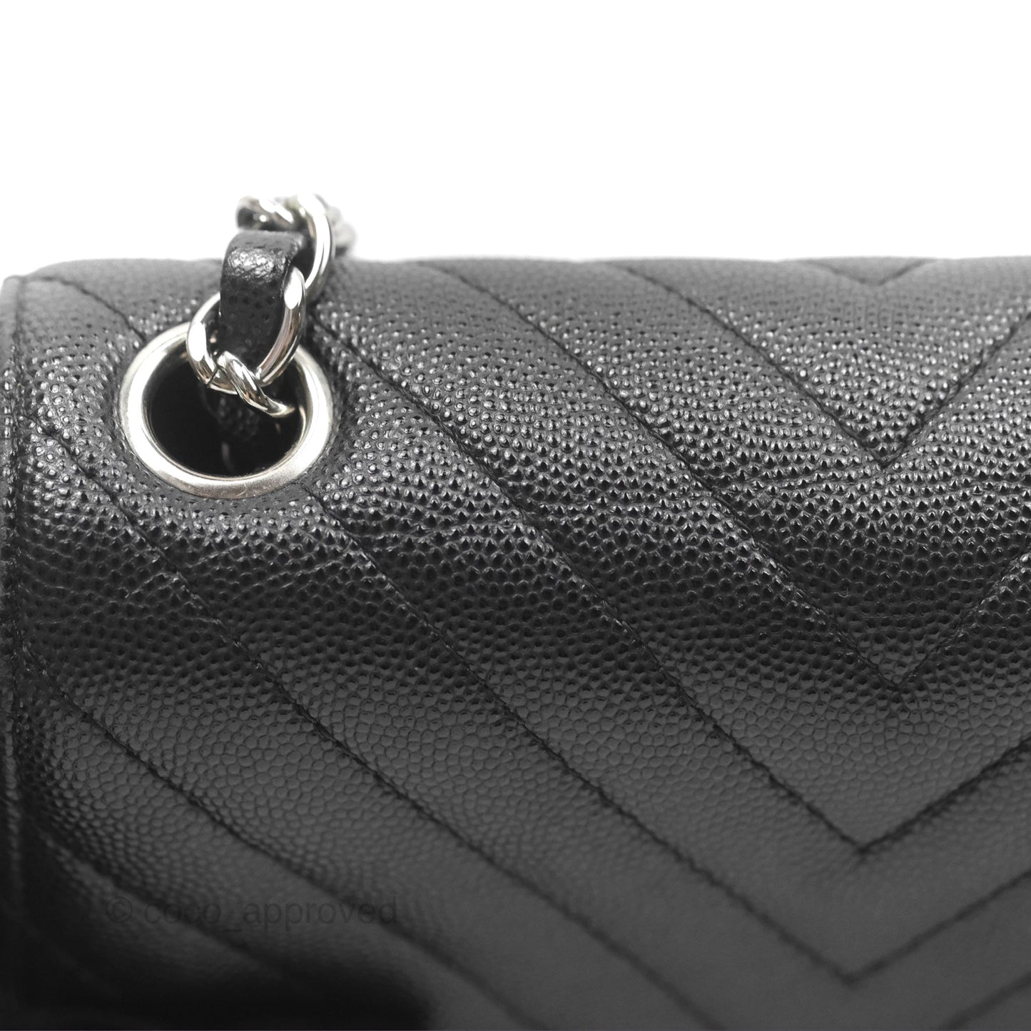 Chanel Mini Square Chevron Black Caviar Silver Hardware