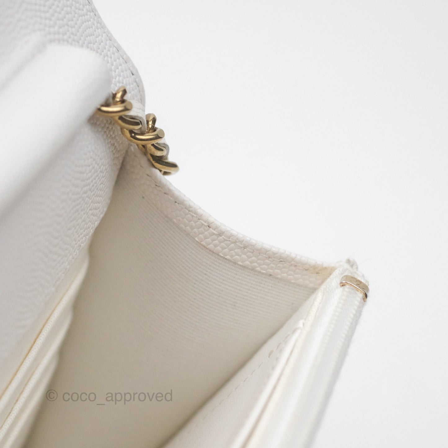 Chanel Quilted Classic Wallet on Chain WOC White Caviar Gold Hardware