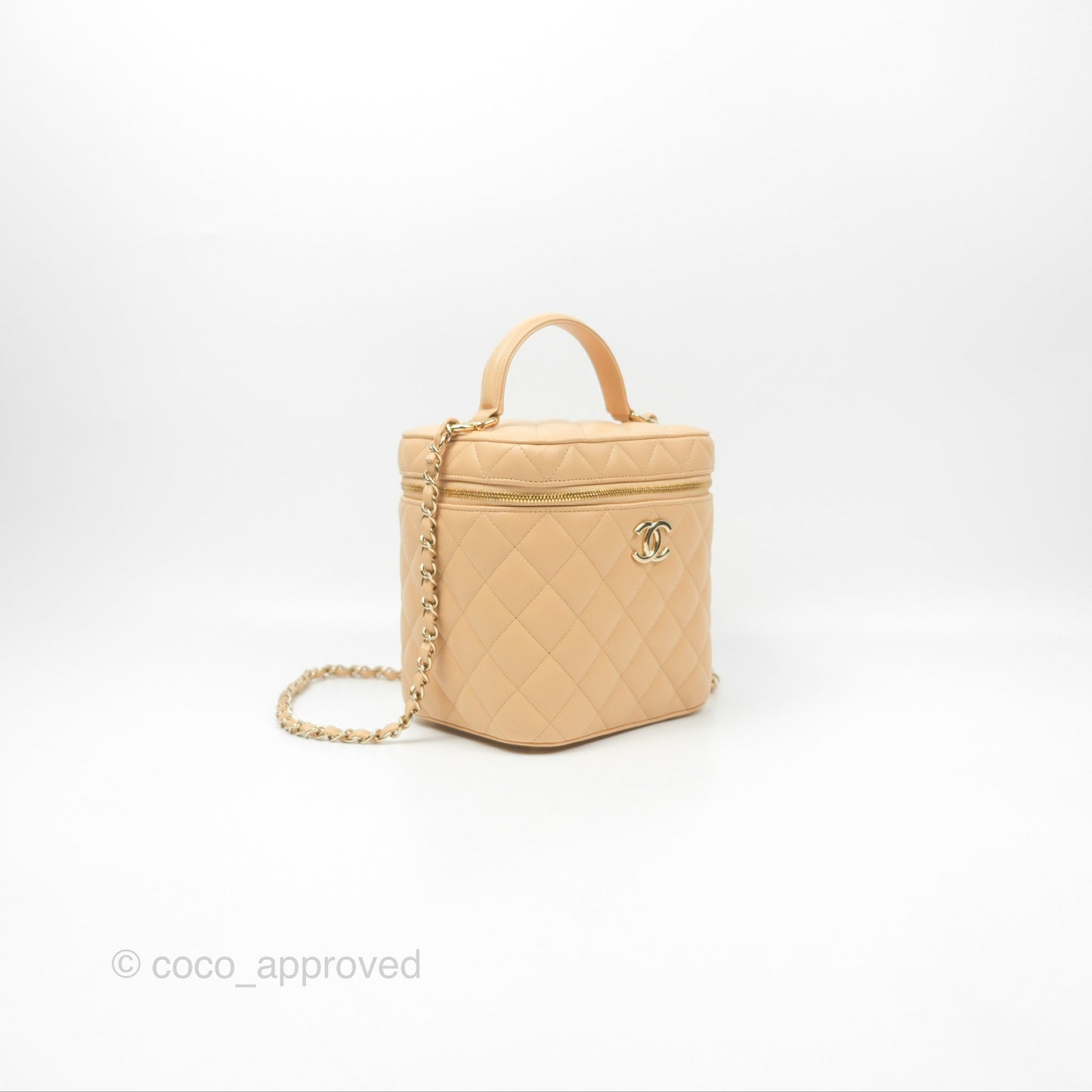 Chanel Small Quilted Top Handle Vanity Case Beige Lambskin Gold Hardware