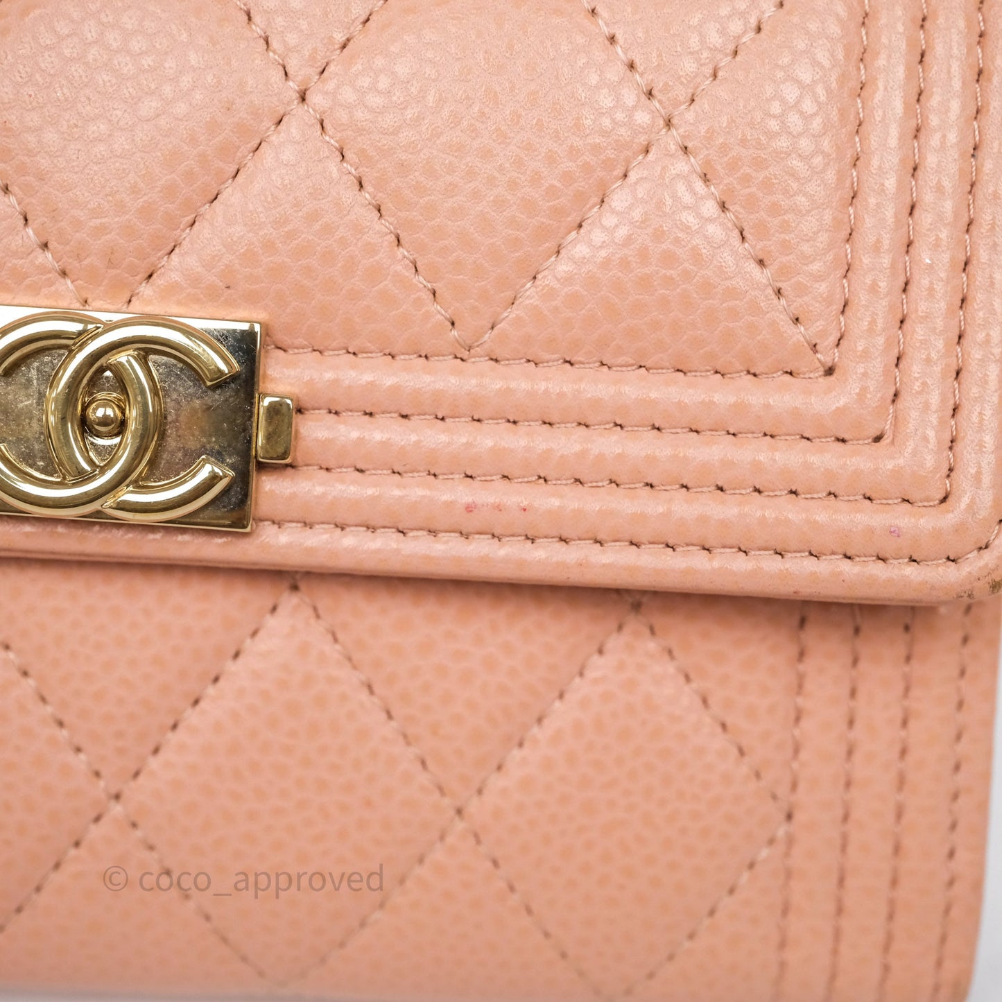Chanel Quilted Boy Medium Trifold Flap Wallet Pink Caviar Gold Hardware