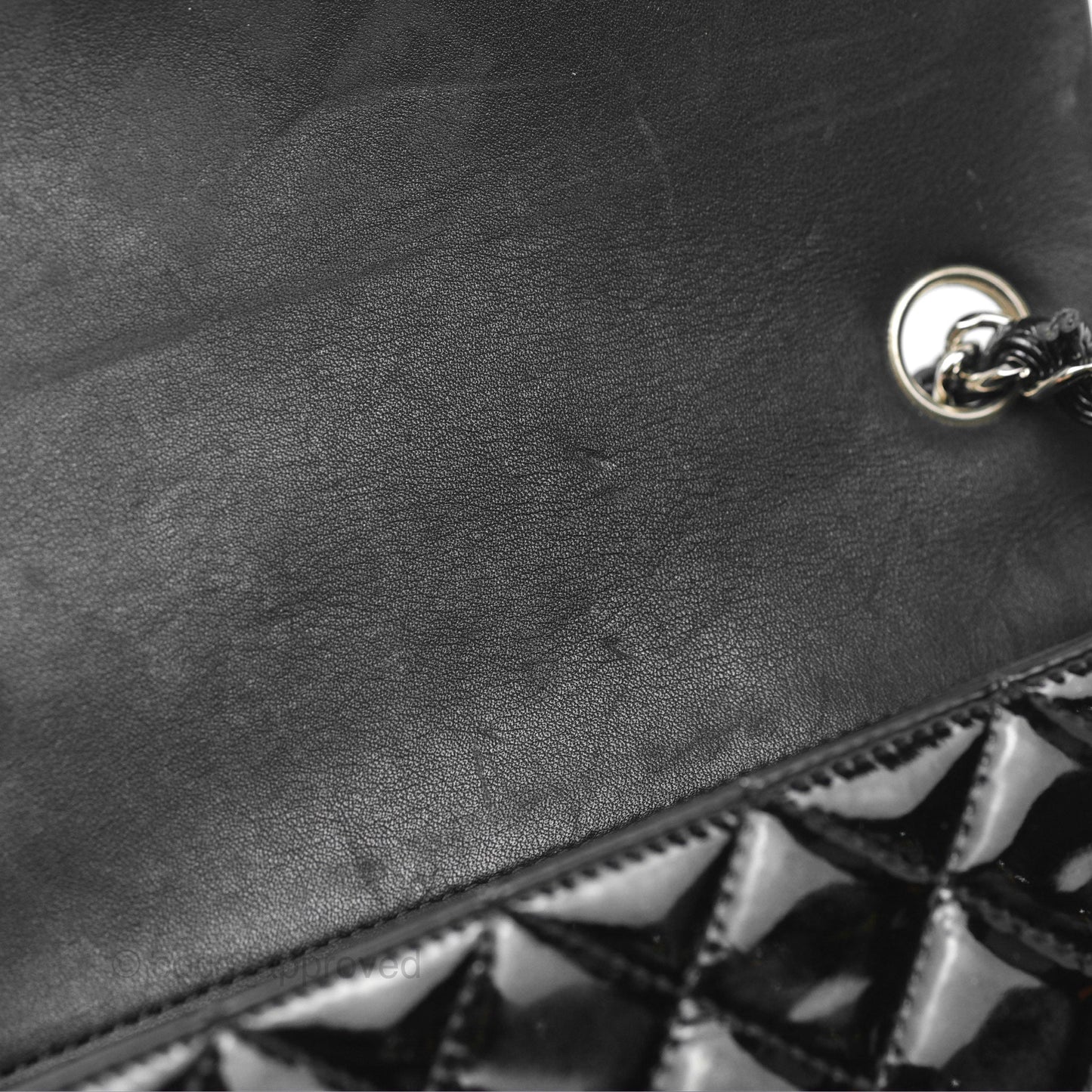 Chanel Quilted Mini Rectangular Flap Black Patent Silver Hardware