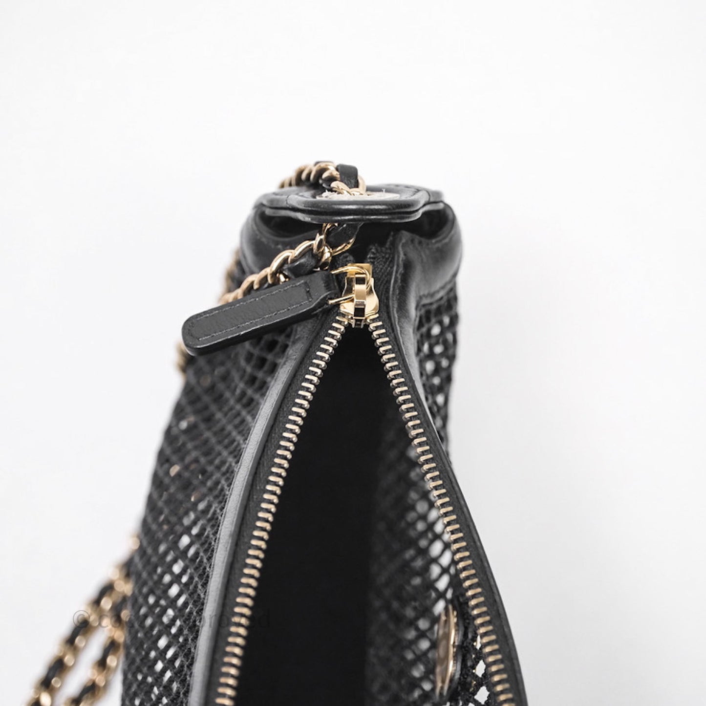 Chanel Mesh Clutch With Chain Black Shiny Lambskin Gold Hardware