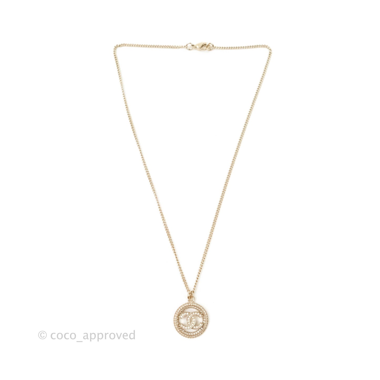 Chanel CC Crystal Necklace Gold Tone 20S