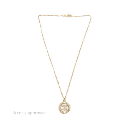 Chanel CC Crystal Necklace Gold Tone 20S