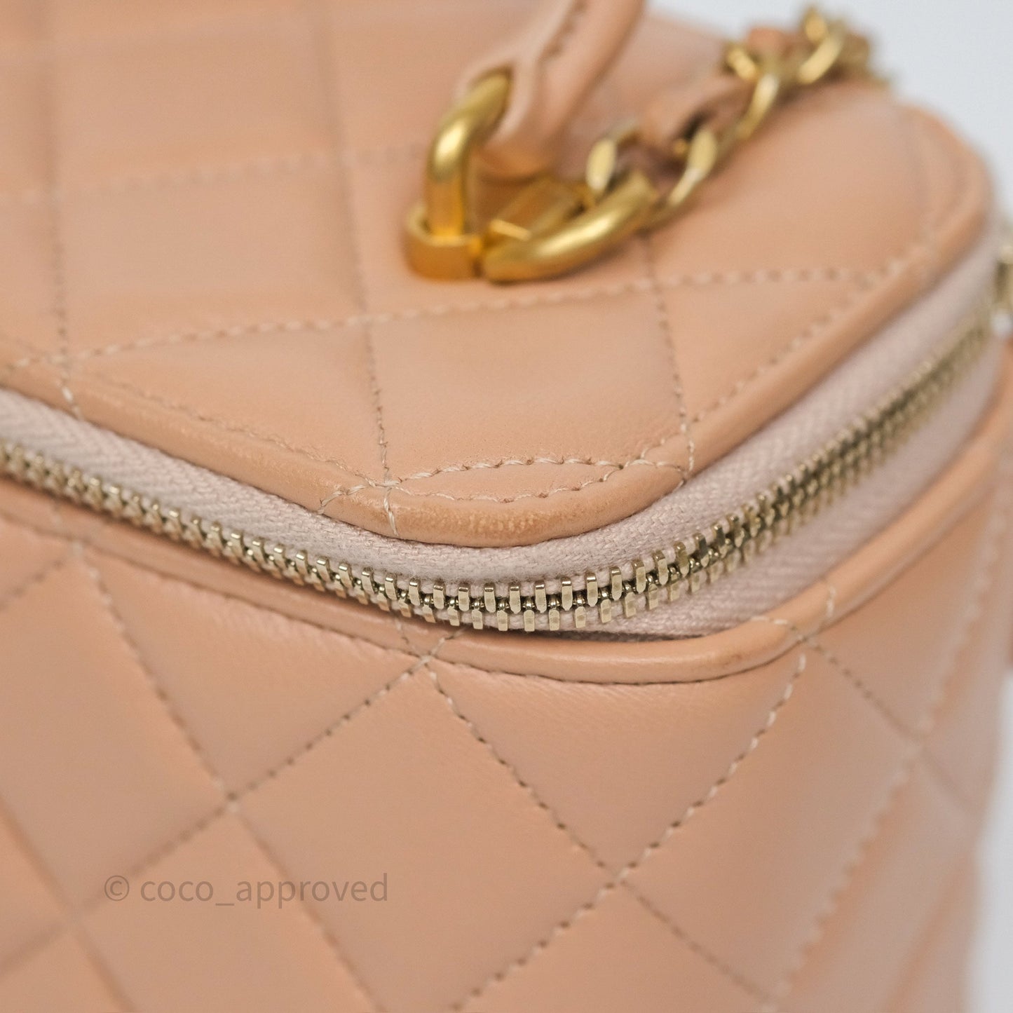 Chanel Top Handle Vanity with Chain Beige Lambskin Aged Gold Hardware