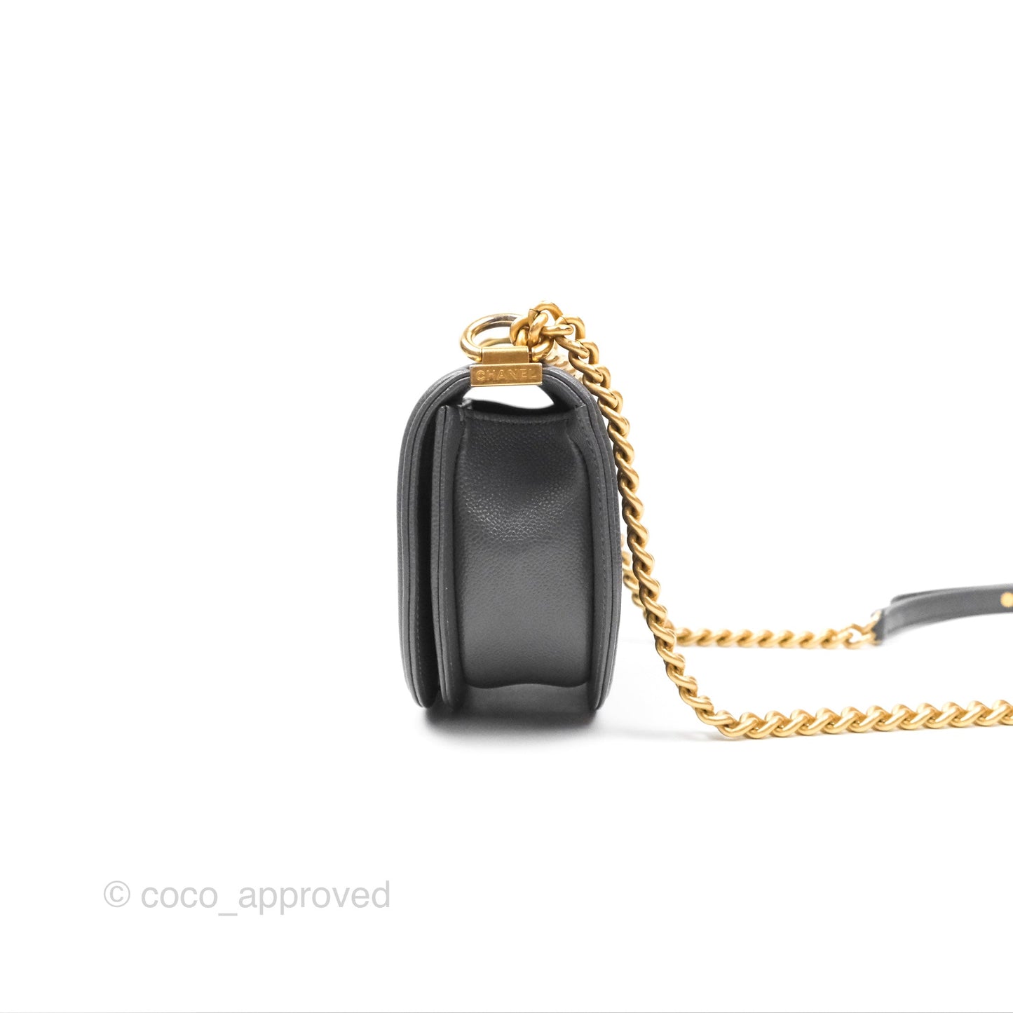 Chanel Boy Messenger Bag Grey Caviar Aged Gold Hardware