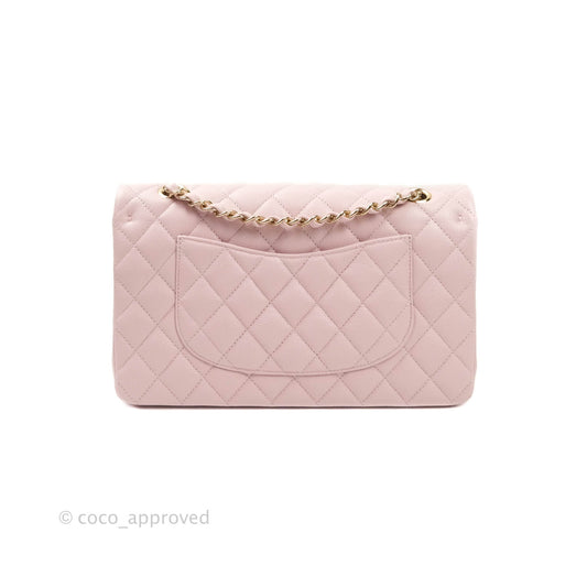 Chanel M/L Medium Double Flap Bag Lilac Rose Clair Caviar Gold Hardware 21S