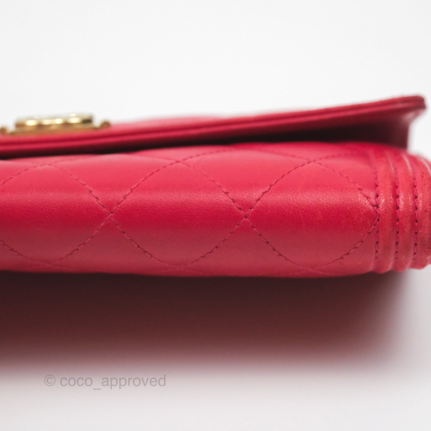 Chanel Quilted Boy Flap Long Wallet Red Lambskin Gold Hardware