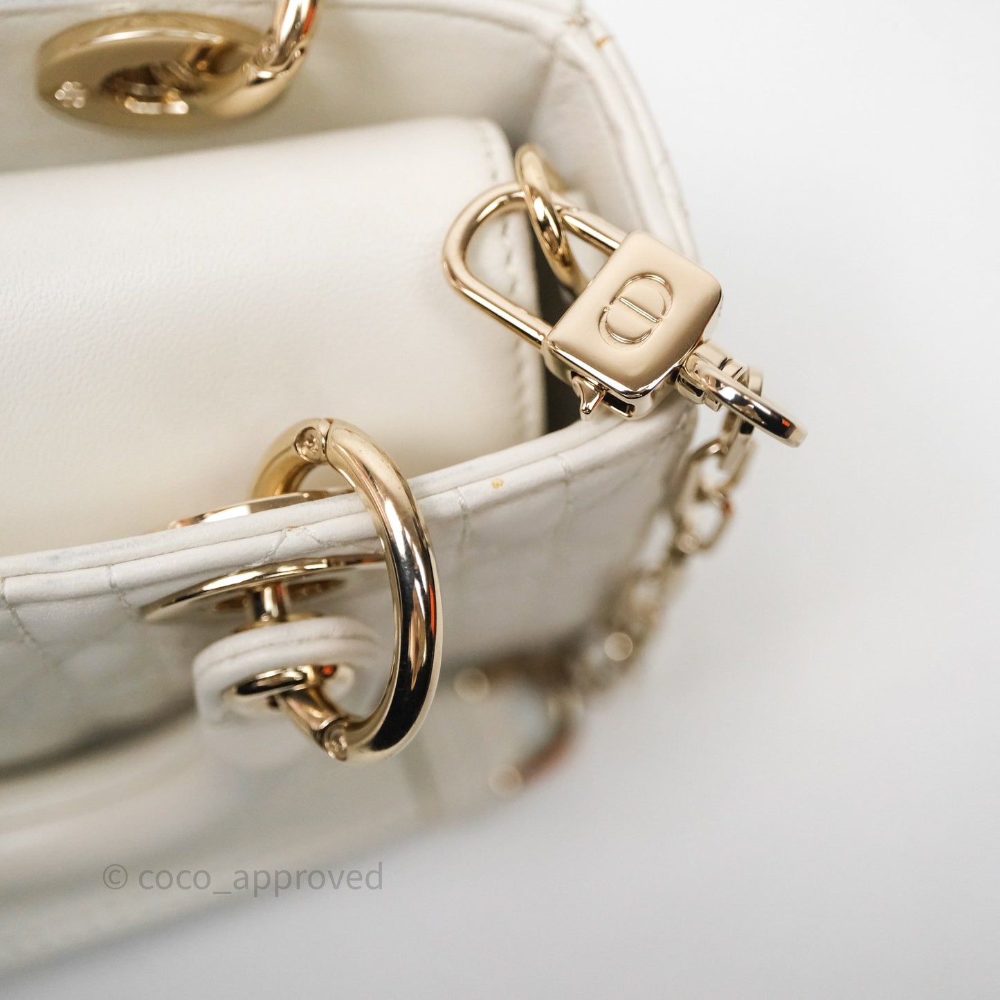 Christian Dior Micro Lady D-Joy Bag Latte Cannage Lambskin Gold Hardware