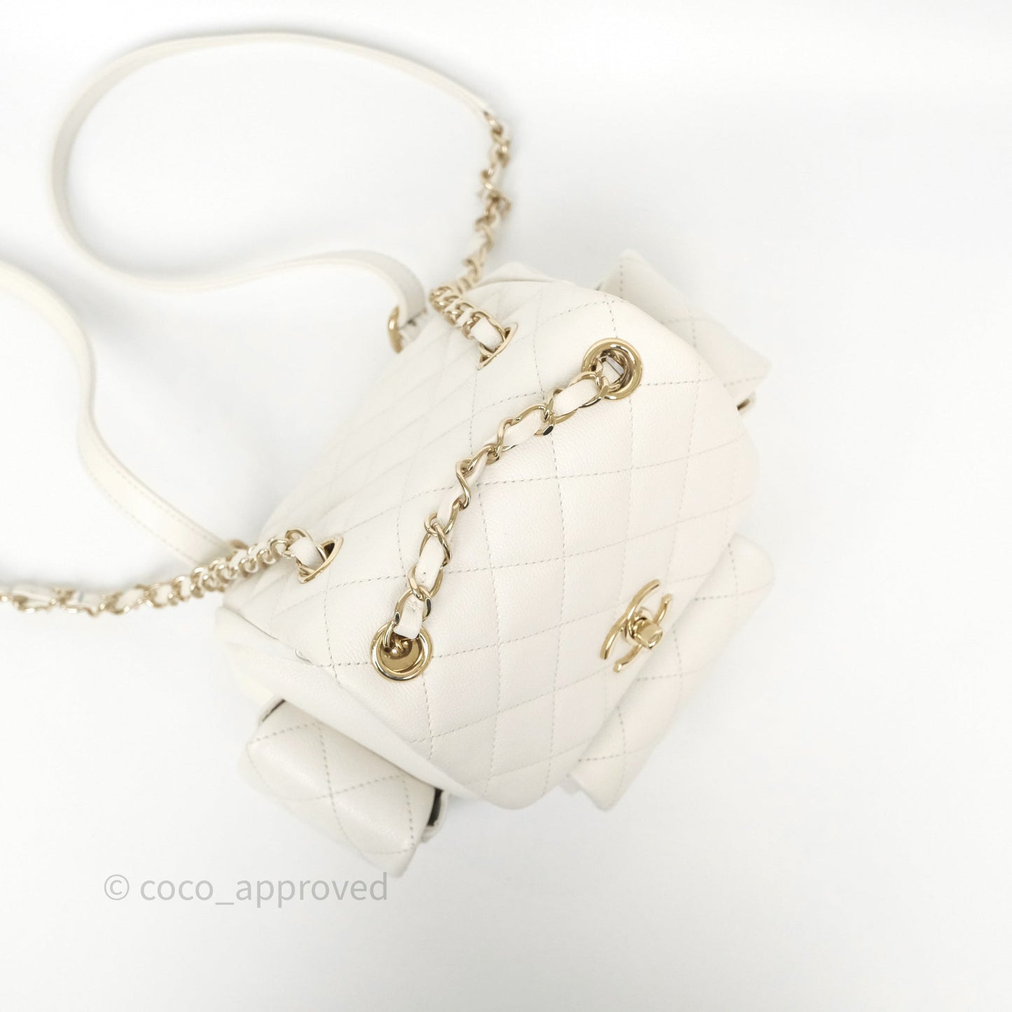 Chanel Duma Backpack White Caviar Gold Hardware 23K