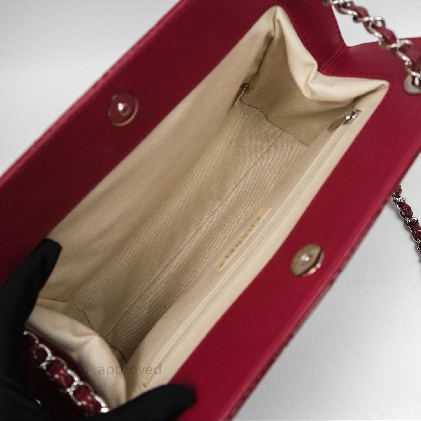 Chanel CC Shopping Tote Bag Red Patent Silver Hardware