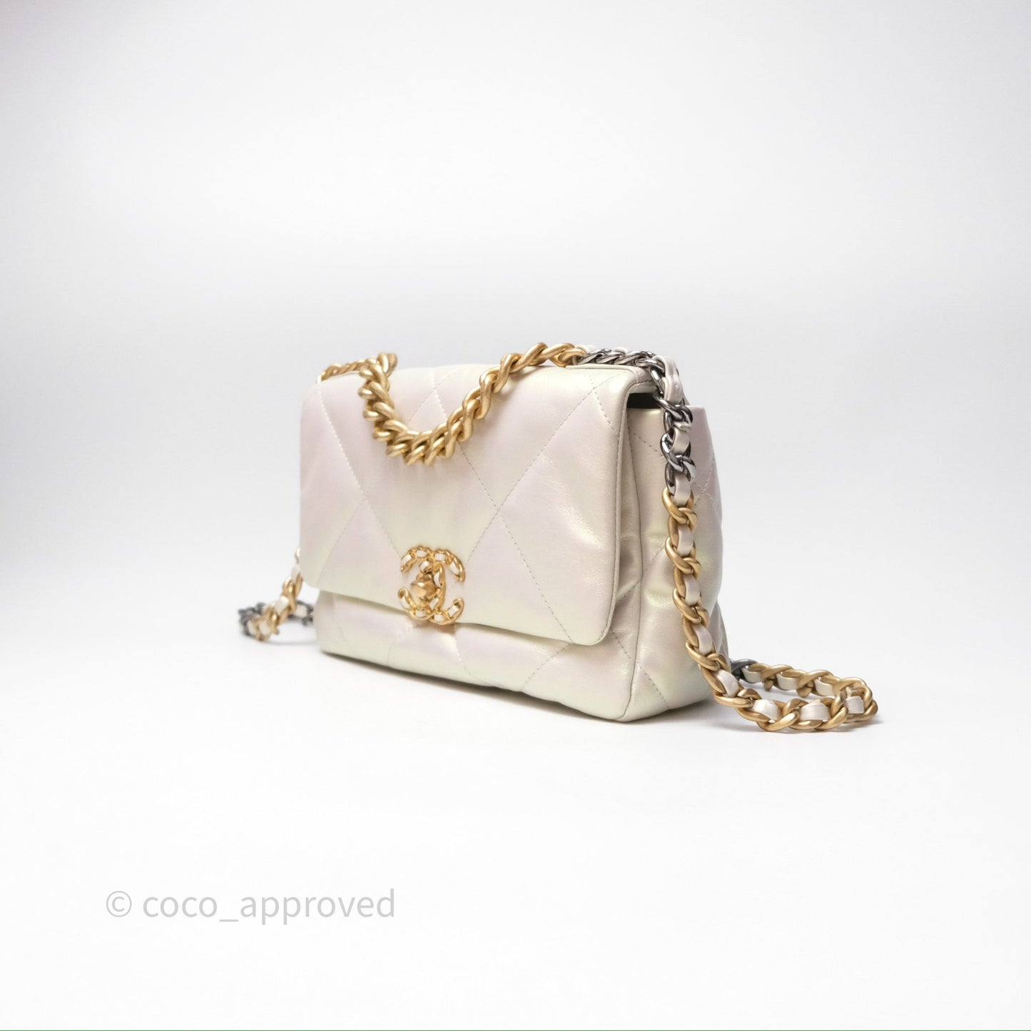 Chanel 19 Small Iridescent White Mixed Hardware