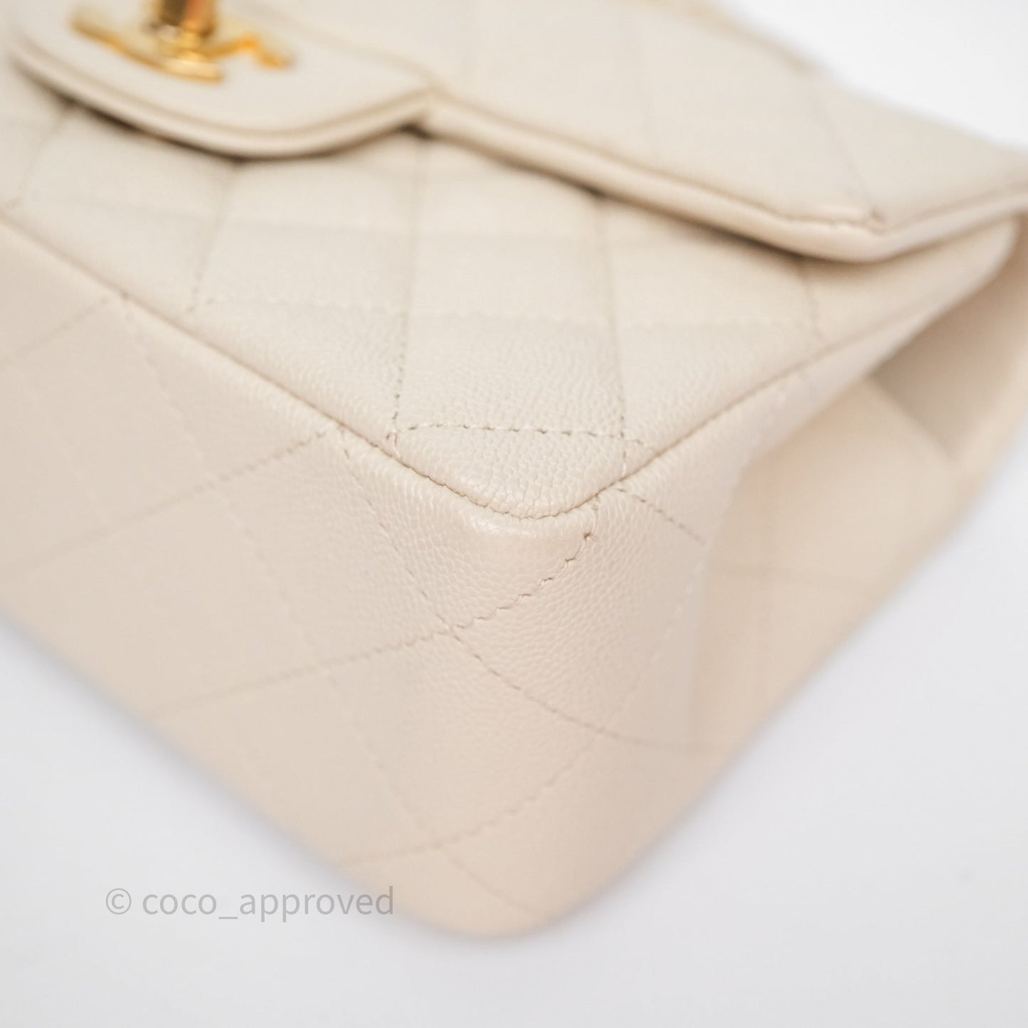 Chanel Top Handle Mini Rectangular Flap Bag Ivory Beige Caviar Gold Hardware