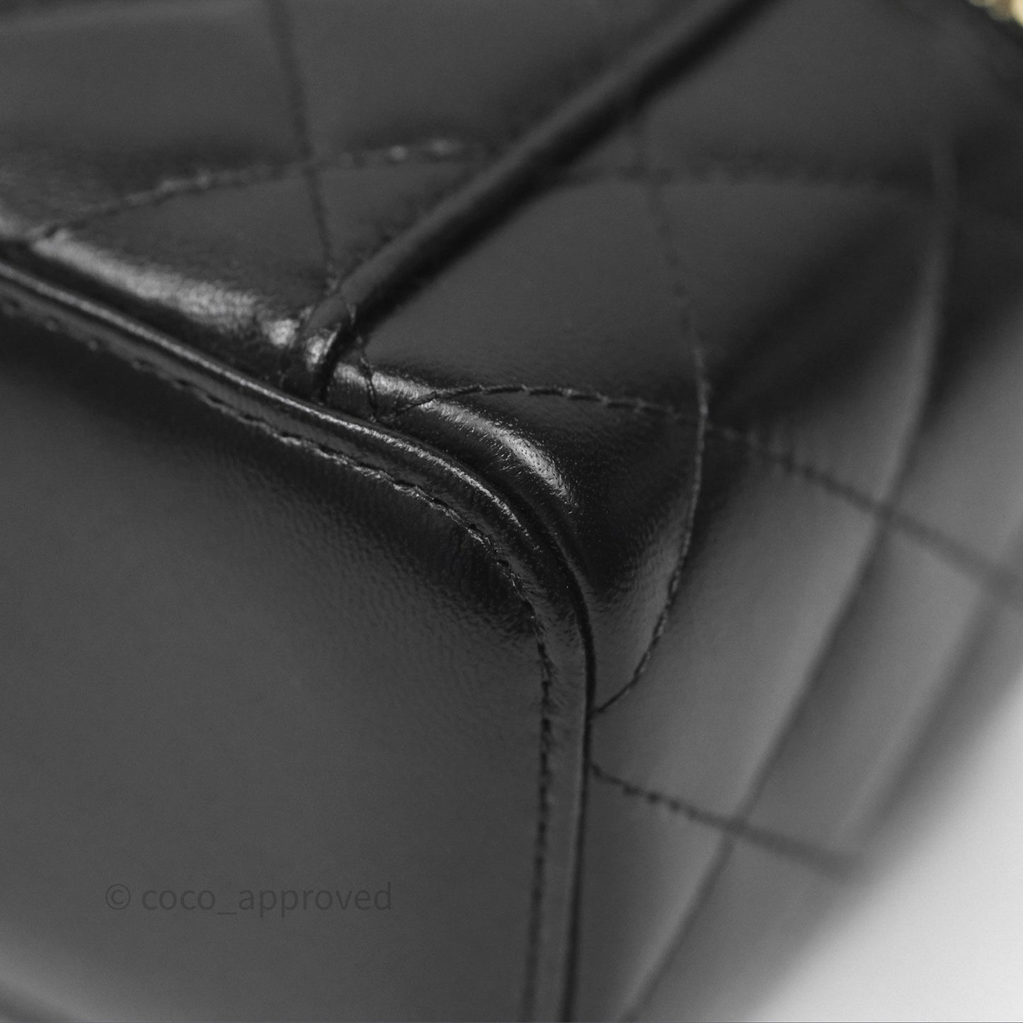 Chanel Mini Top Handle Vanity With Chain Black Lambskin Gold Hardware