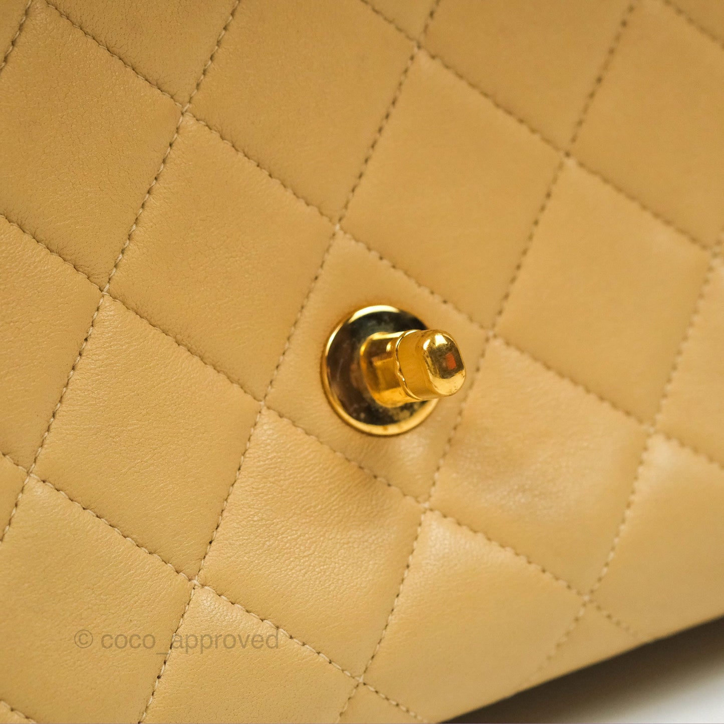 Chanel Vintage Double Sided Flap Bag Quilted Beige Lambskin Gold Hardware
