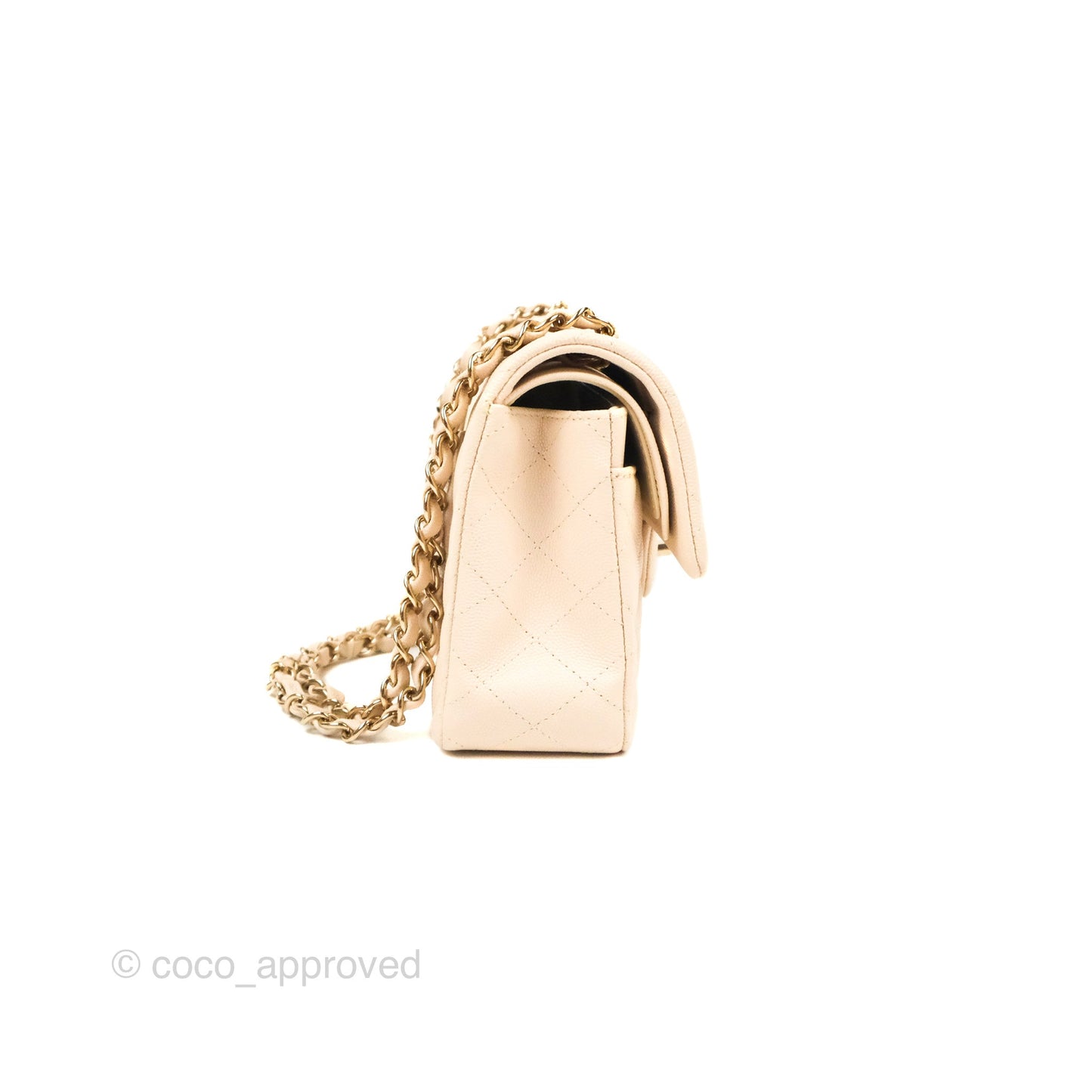 Chanel Small Classic Quilted Flap Light Ivory Beige Caviar Gold Hardware 20C