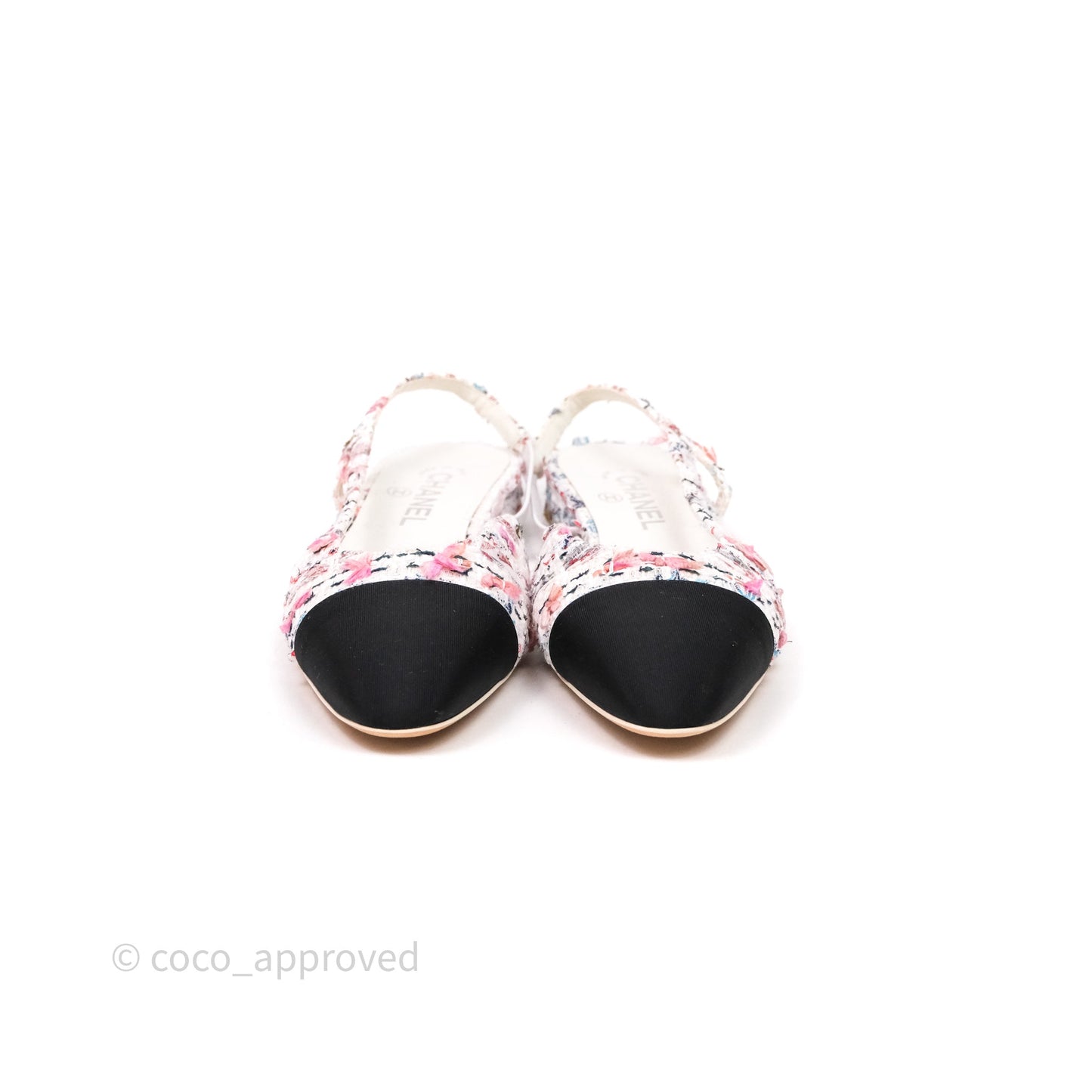 Chanel CC Slingback Flats Pink Tweed Size 39