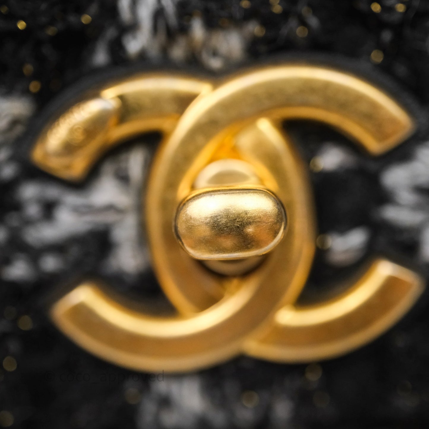 Chanel Mini Flag Bag Black & Grey Tweed Aged Gold Hardware