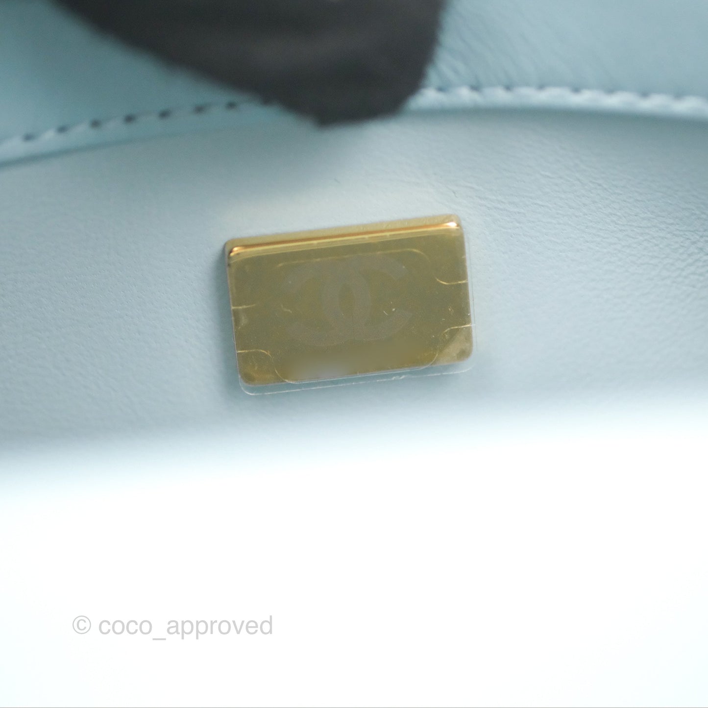 Chanel Quilted Enamel Pending CC Mini Square Flap Baby Blue Lambskin 22P