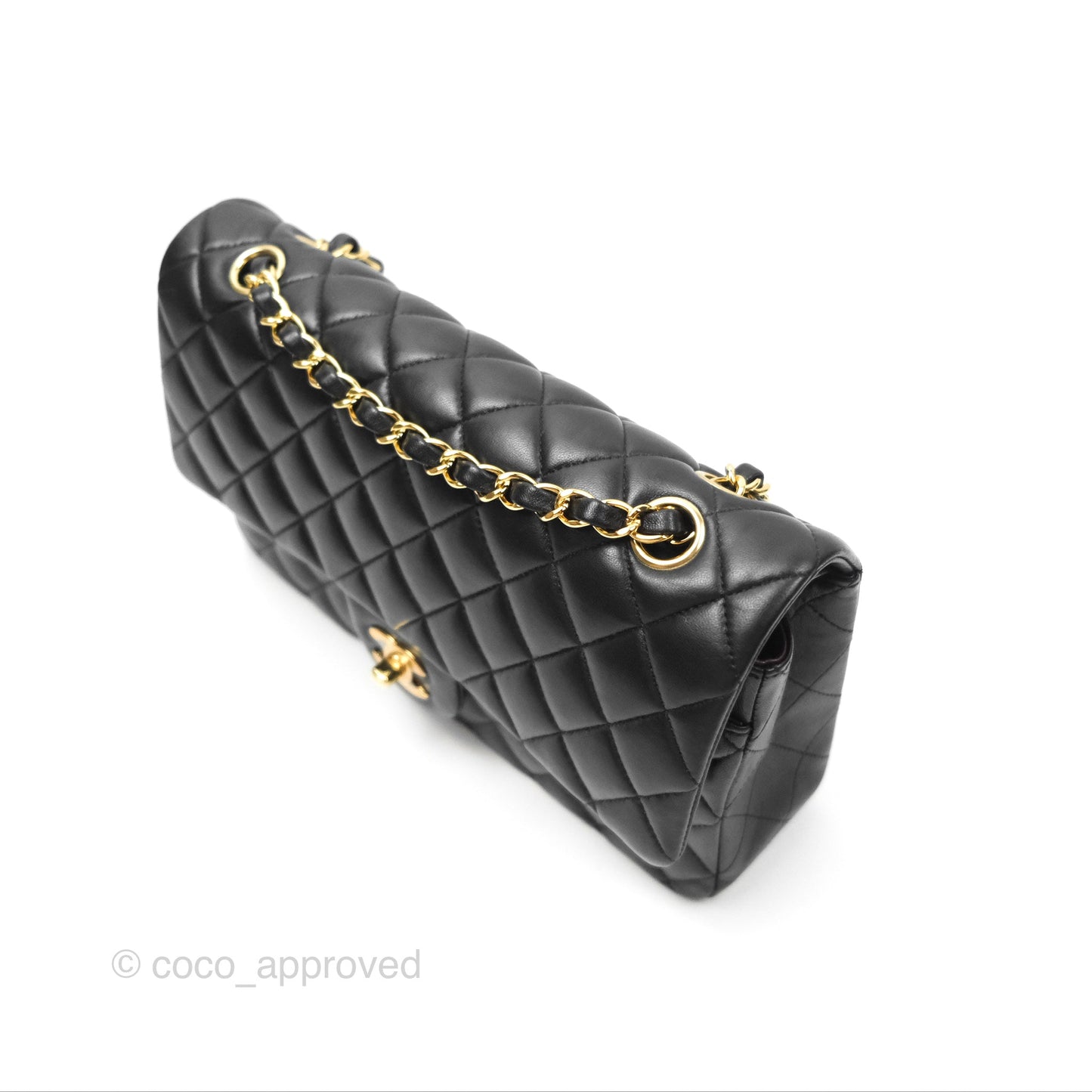 Chanel Classic M/L Medium Flap Quilted Black Lambskin Gold Hardware
