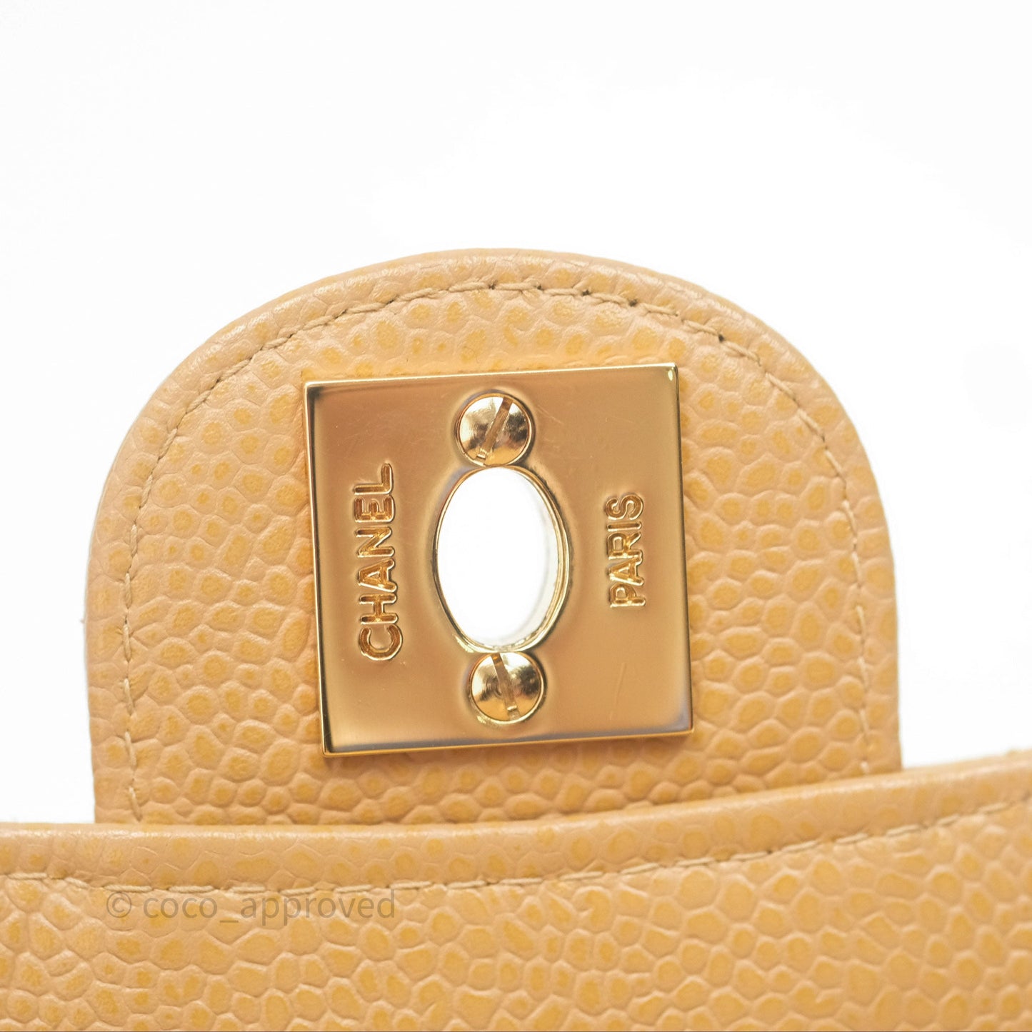 Chanel Vintage Mini Square Quilted Beige Caviar 24K Gold Hardware