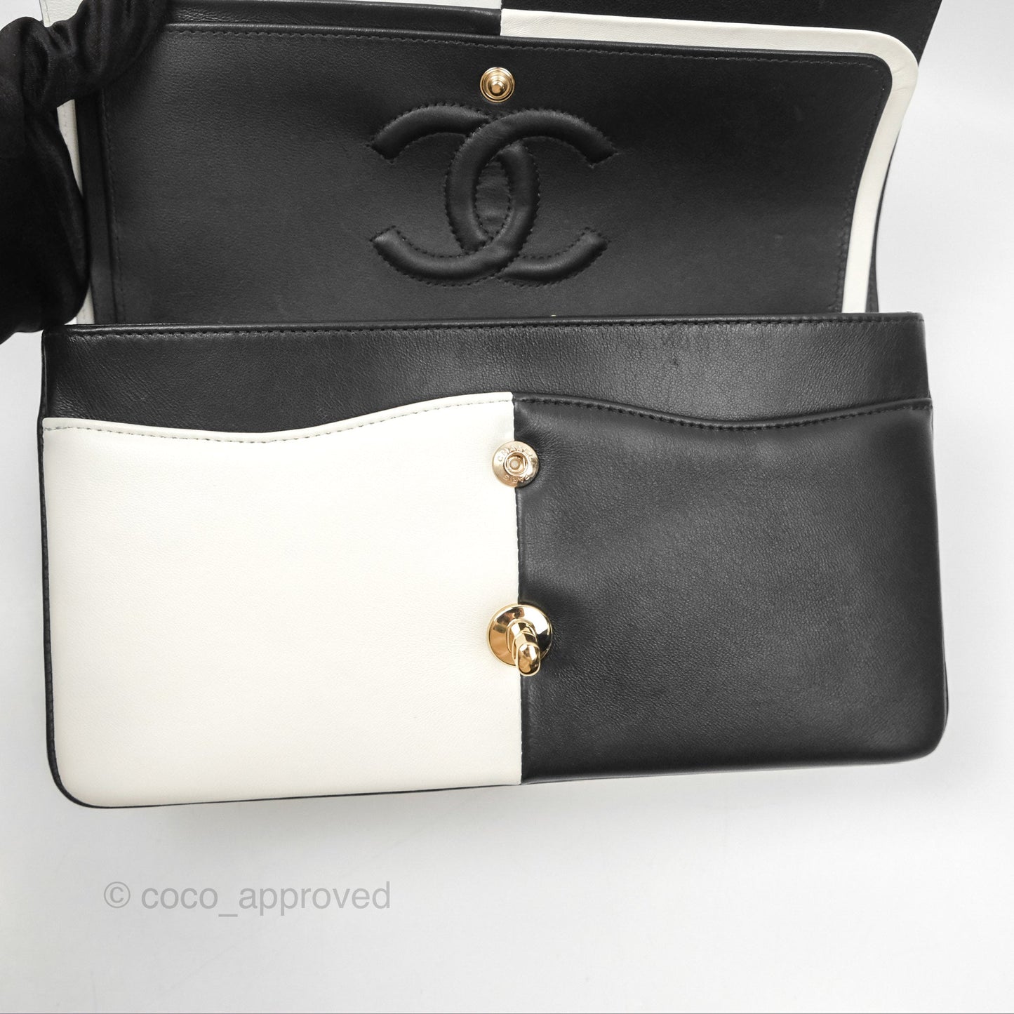 Chanel Medium Flap Black & White Lambskin Gold Hardware
