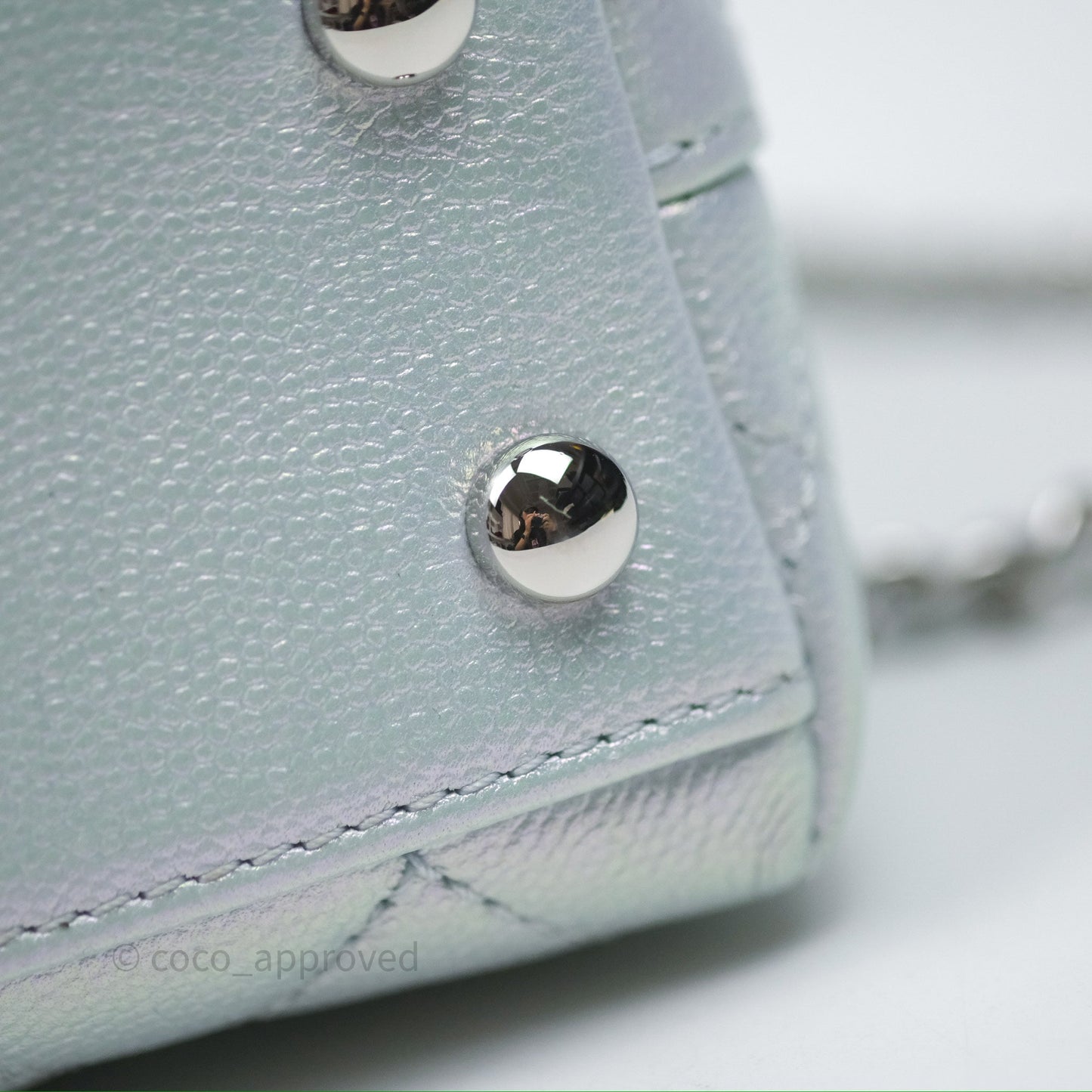 Chanel Mini Coco Handle Quilted Iridescent Light Blue Caviar Rainbow Hardware