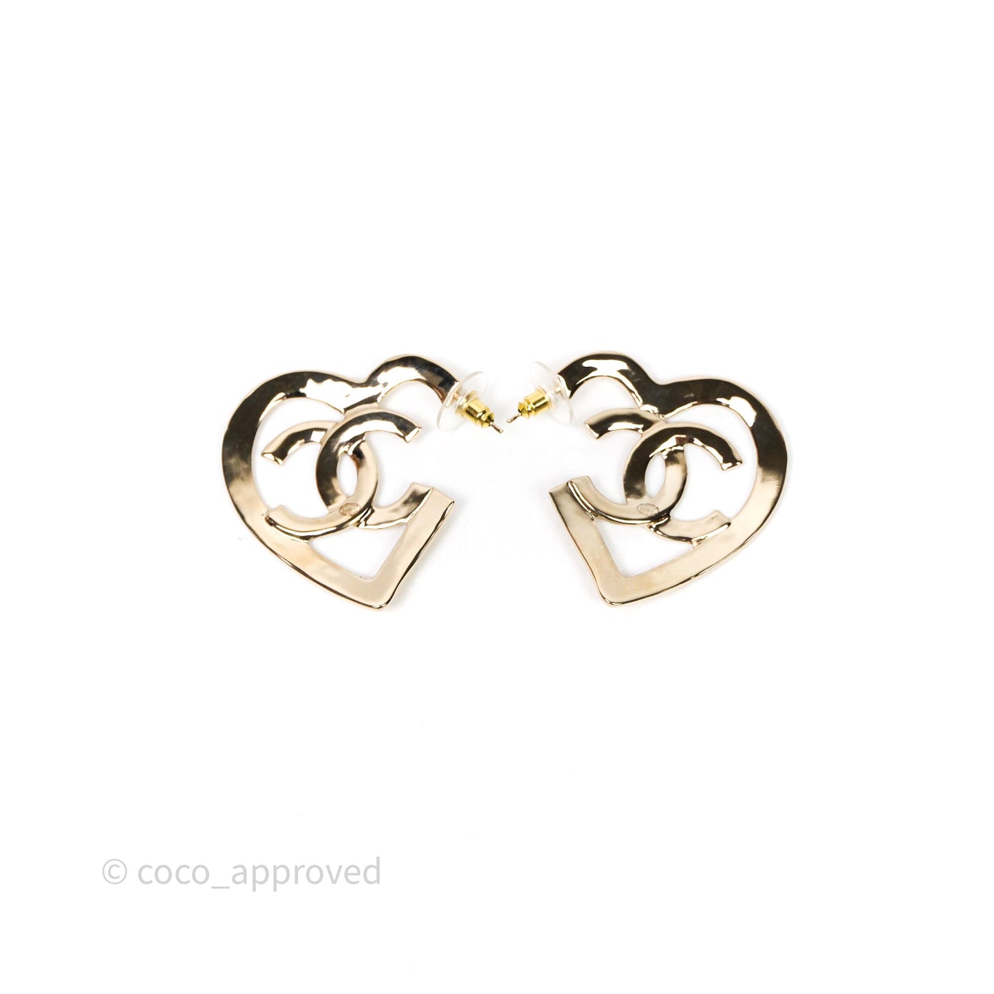 Chanel CC Heart Hoop Earrings Gold Tone 22P