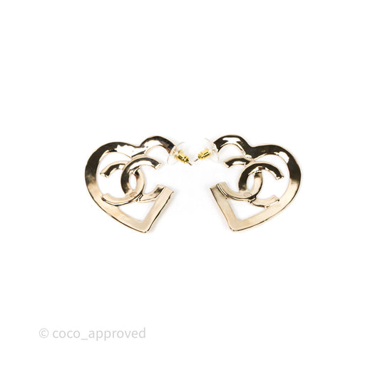 Chanel CC Heart Hoop Earrings Gold Tone 22P