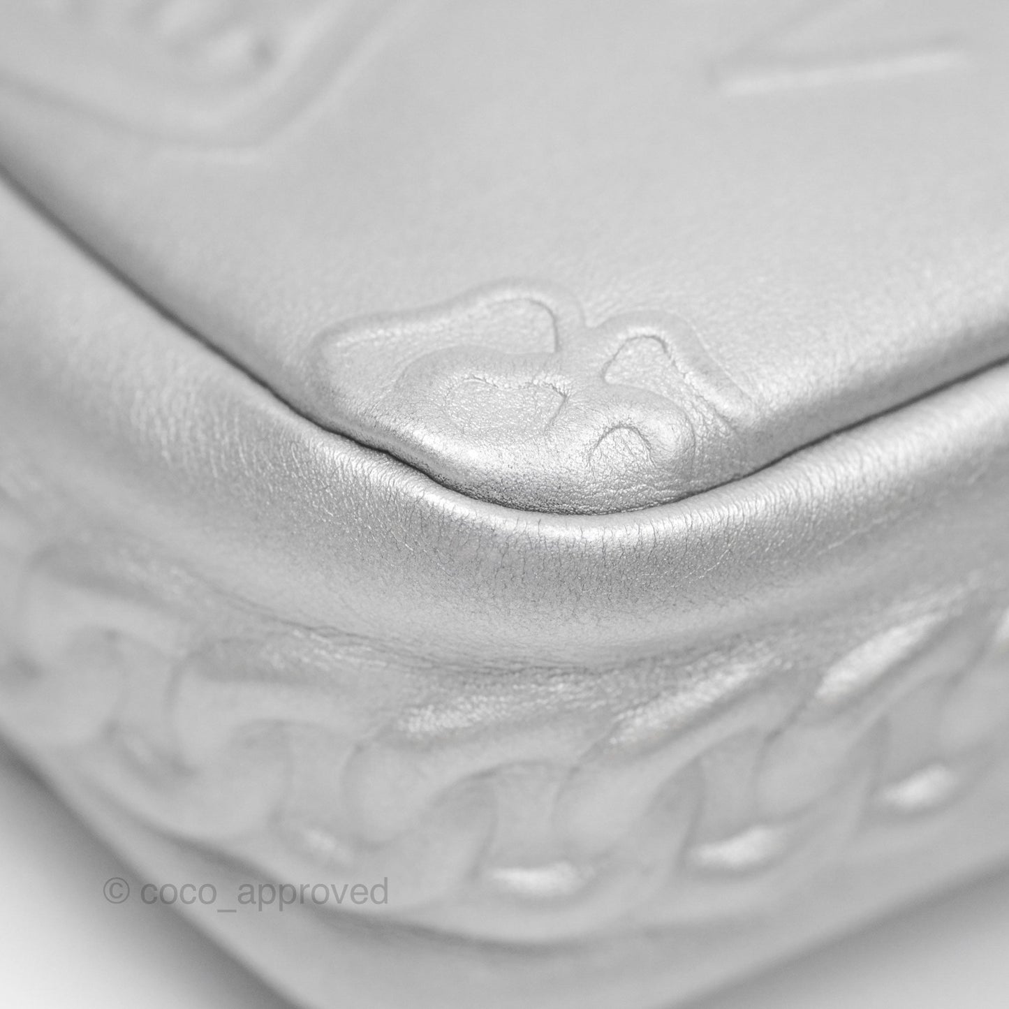 Chanel Medium Single Flap Embossed Metallic Silver Lambskin Ruthenium Hardware