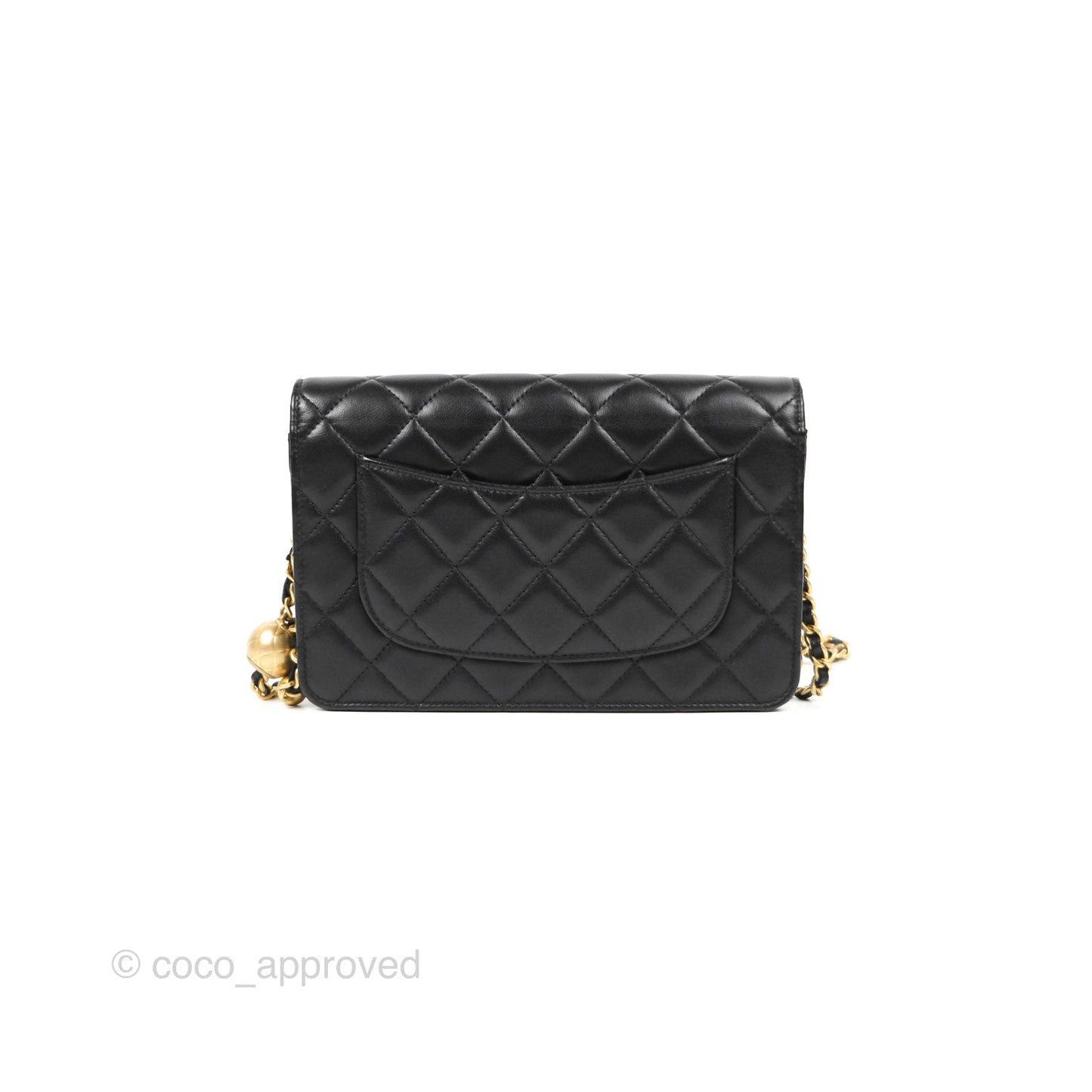 Chanel Quilted Pearl Crush Wallet on Chain WOC Black Lambskin Aged Gold Hardware