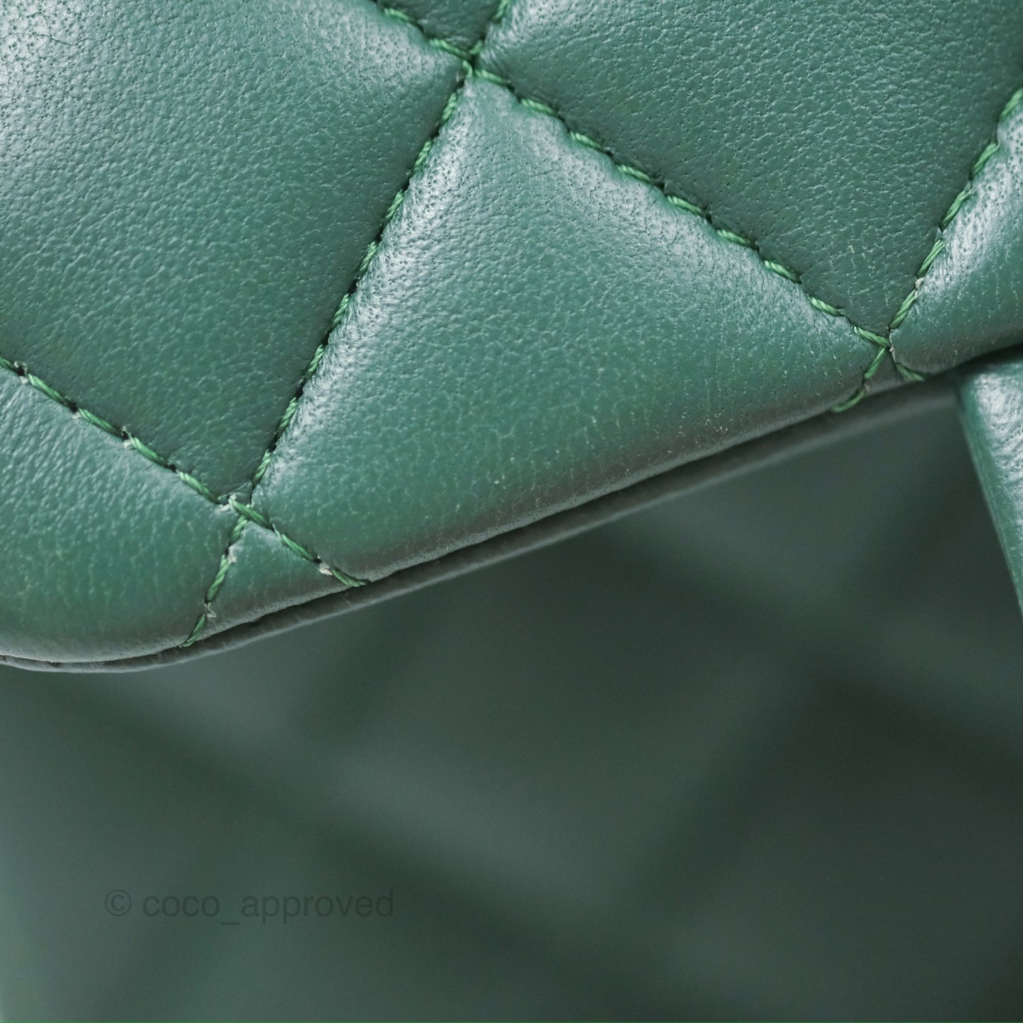 Chanel Mini Square Quilted Green Lambskin Silver Hardware