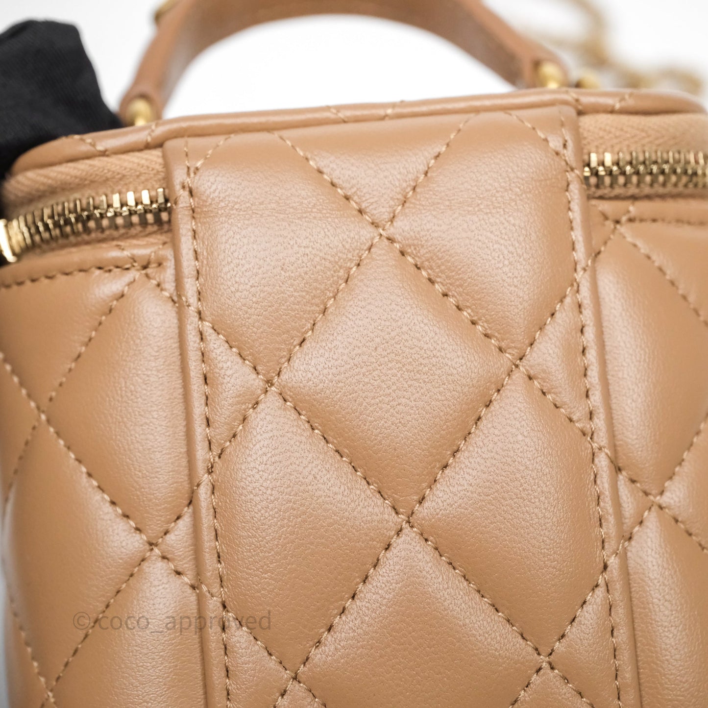 Chanel Mini Metal Top Handle Vanity With Chain Dark Beige Lambskin Aged Gold Hardware