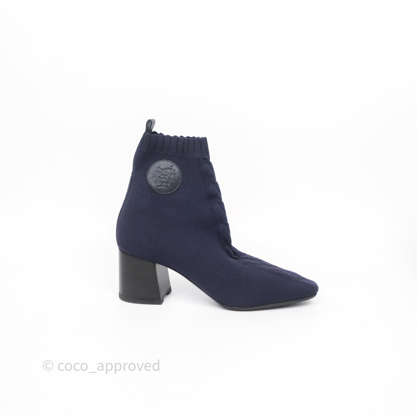 Hermes Knit Calfskin Volver 60 Ankle Boots Bleu Diplomatique Size 38