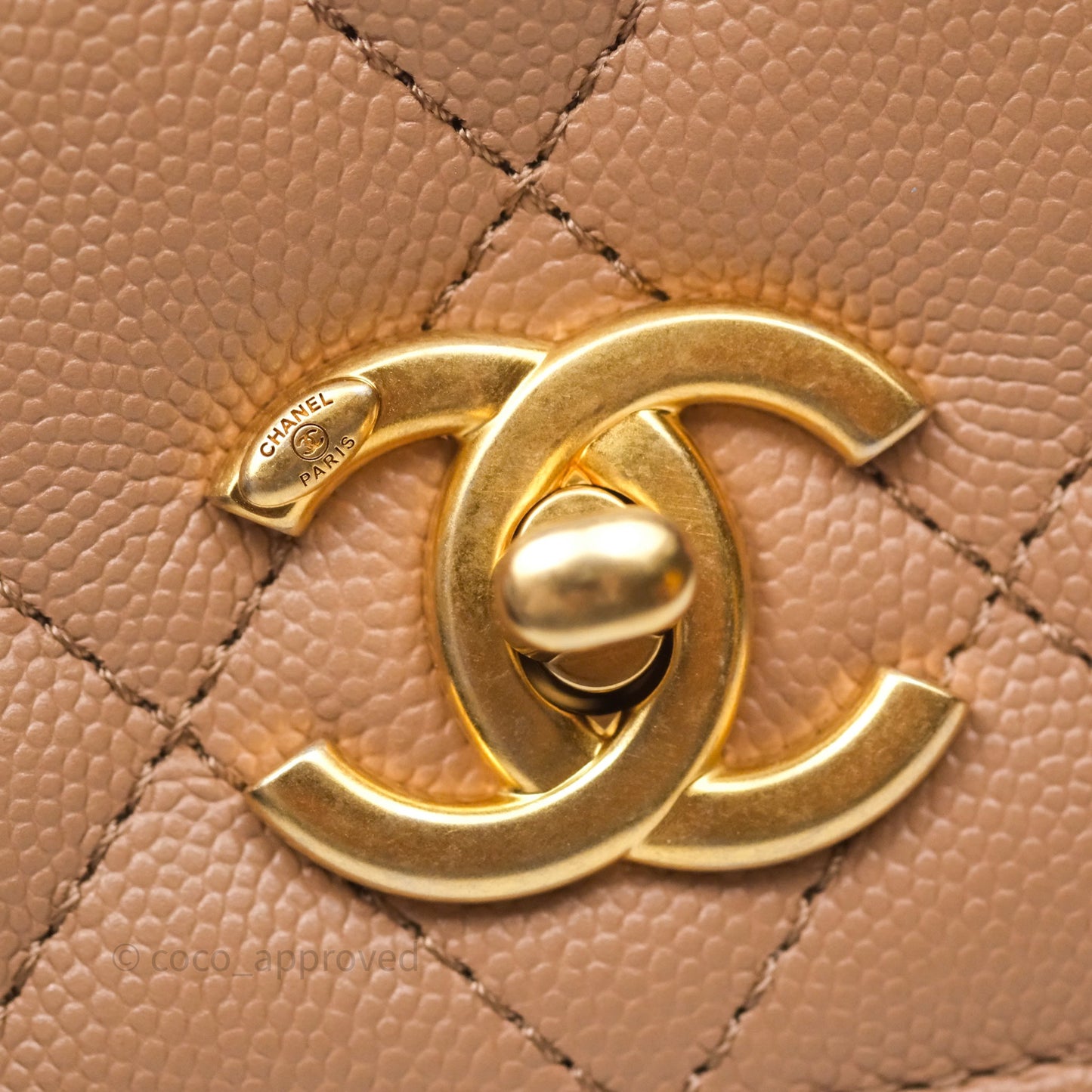 Chanel Quilted Accordion Flap Bag with Handle Beige Caviar Aged Gold Hardware 23B