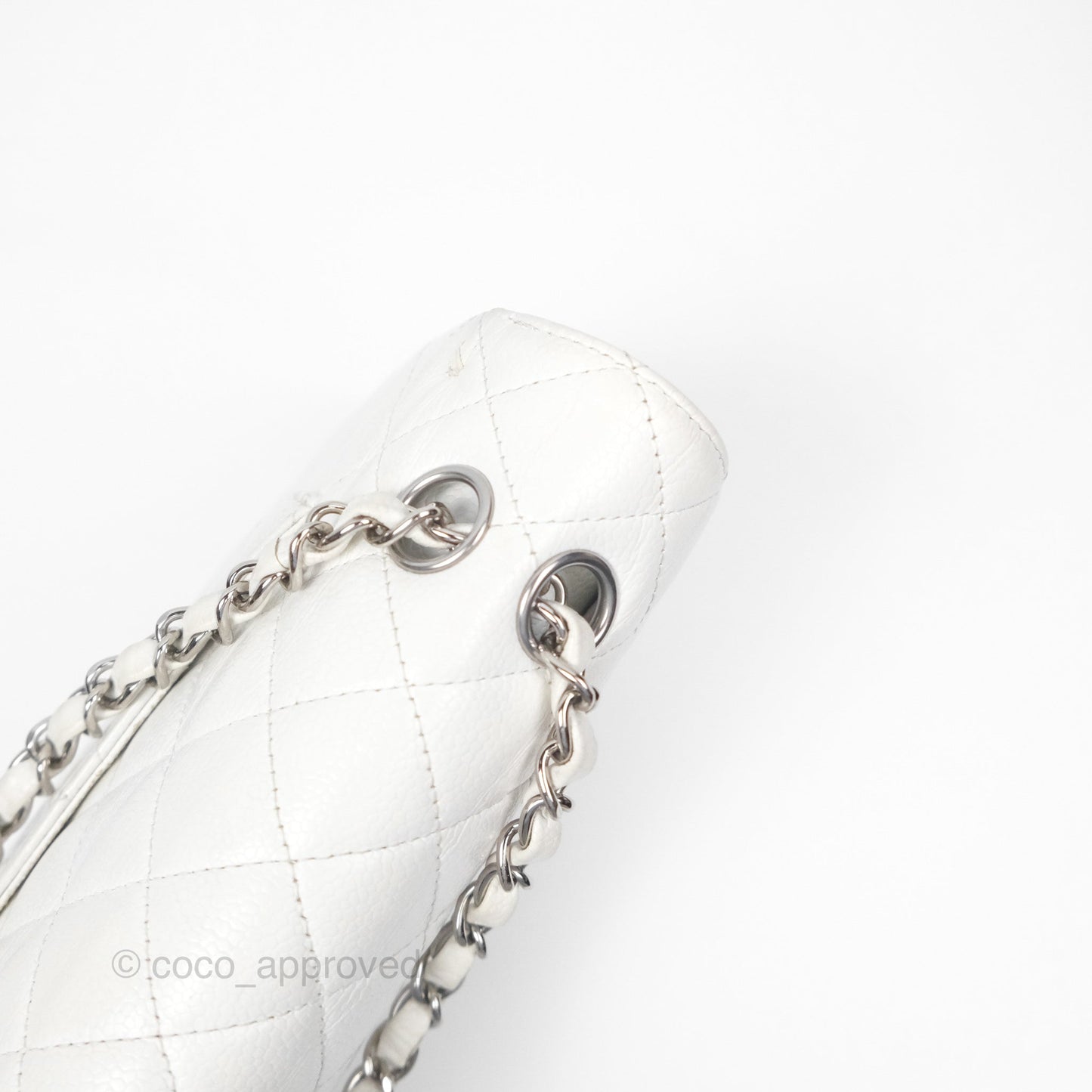 Chanel Classic M/L Medium Flap Quilted White Caviar Silver Hardware