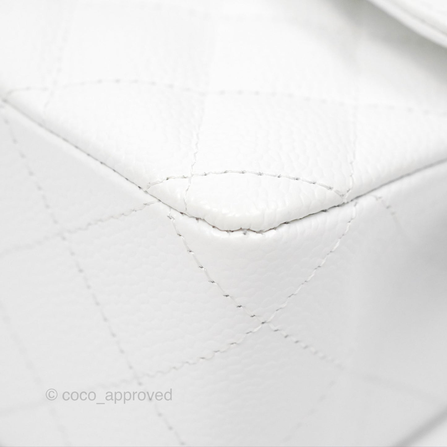 Chanel Classic M/L Medium Flap Quilted White Caviar Silver Hardware