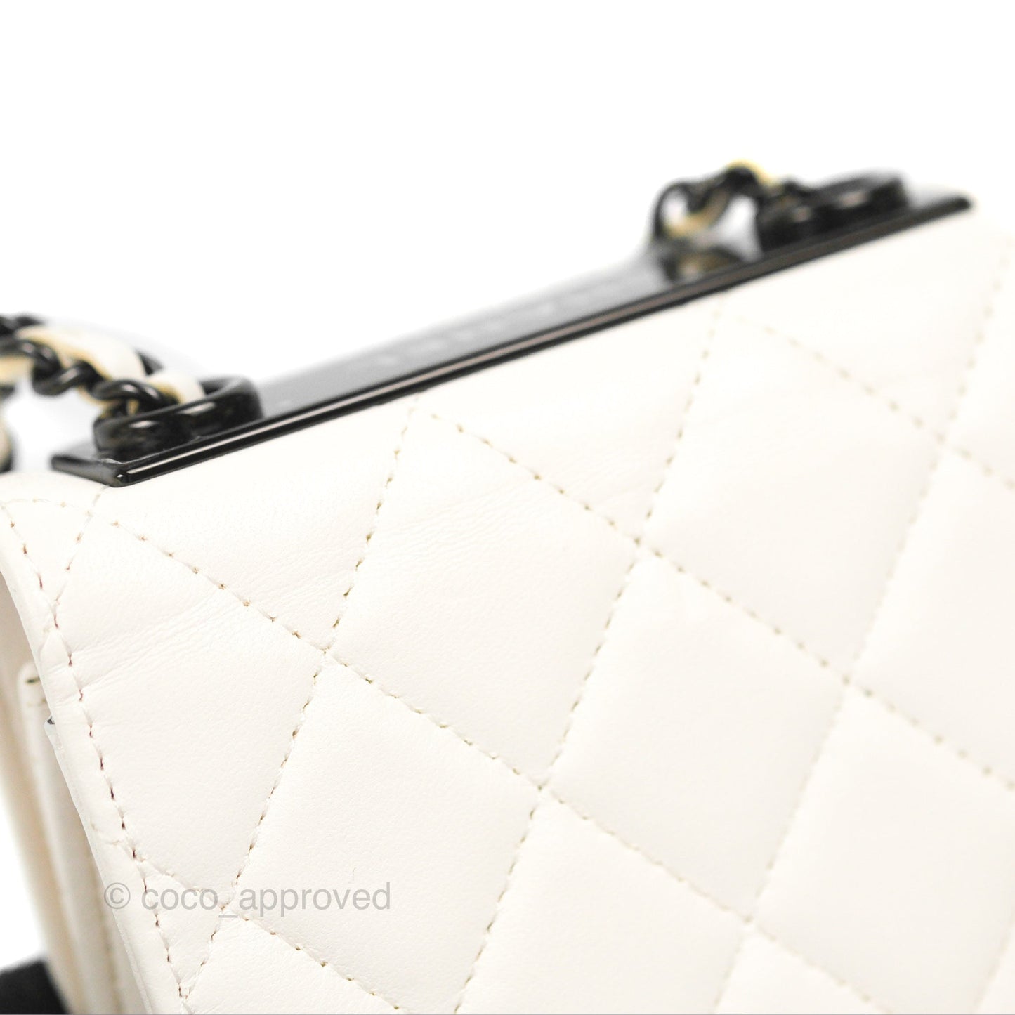 Chanel Mini Quilted Trendy CC Clutch With Chain White Lambskin Black Hardware
