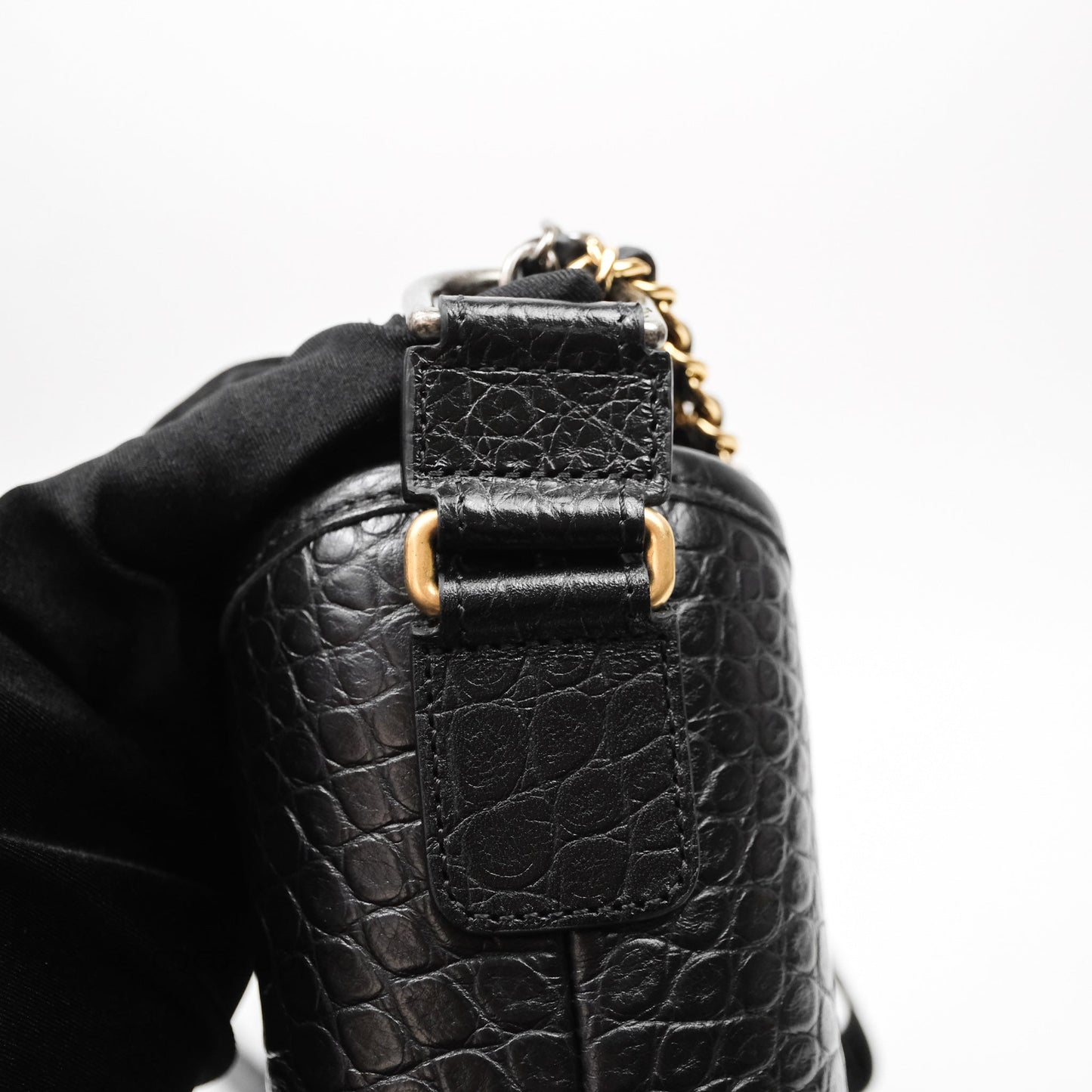 Chanel Crocodile Embossed Calfskin Small Gabrielle Cocodile Hobo Black