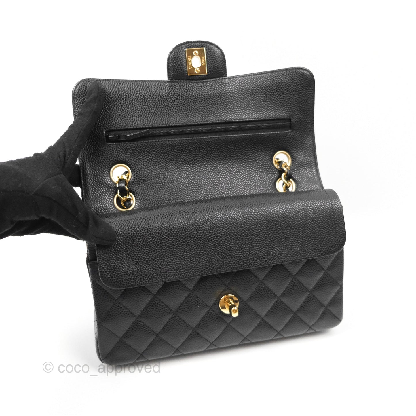 Chanel Small Classic Quilted Flap Black Caviar Gold Hardware