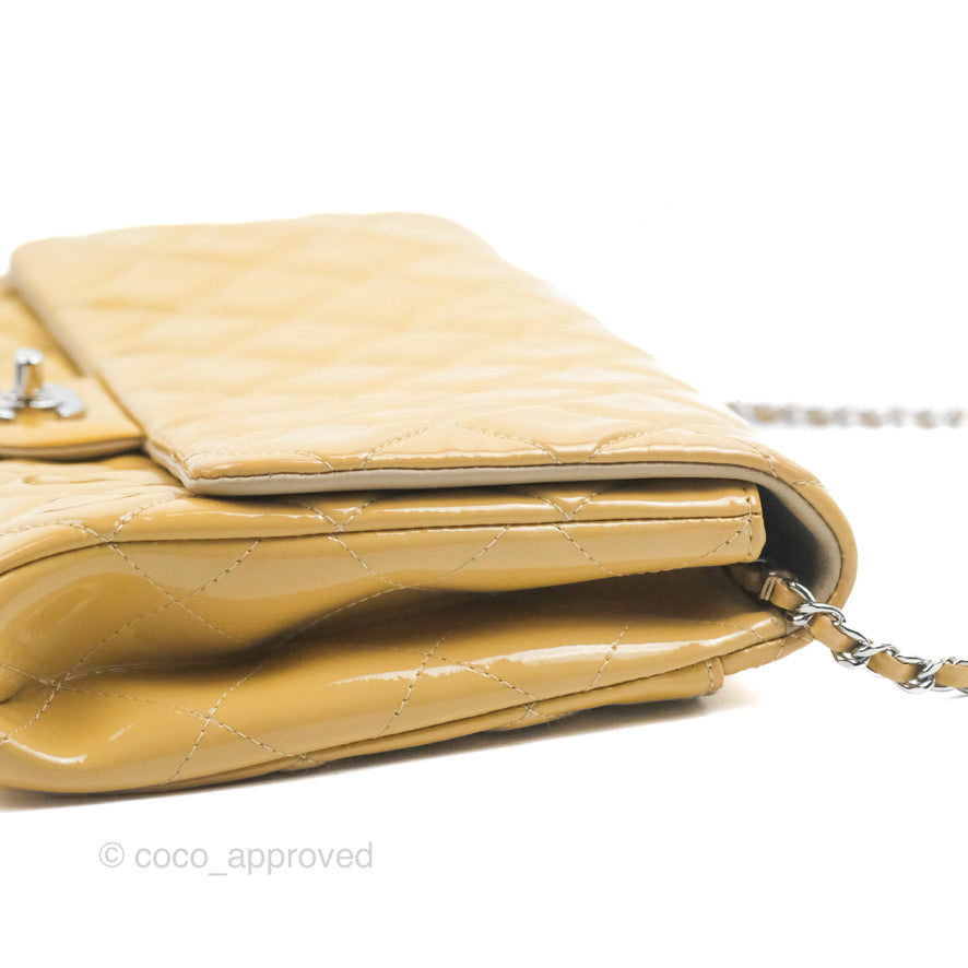 Chanel Quilted Clutch with Chain Beige Patent Silver Hardware