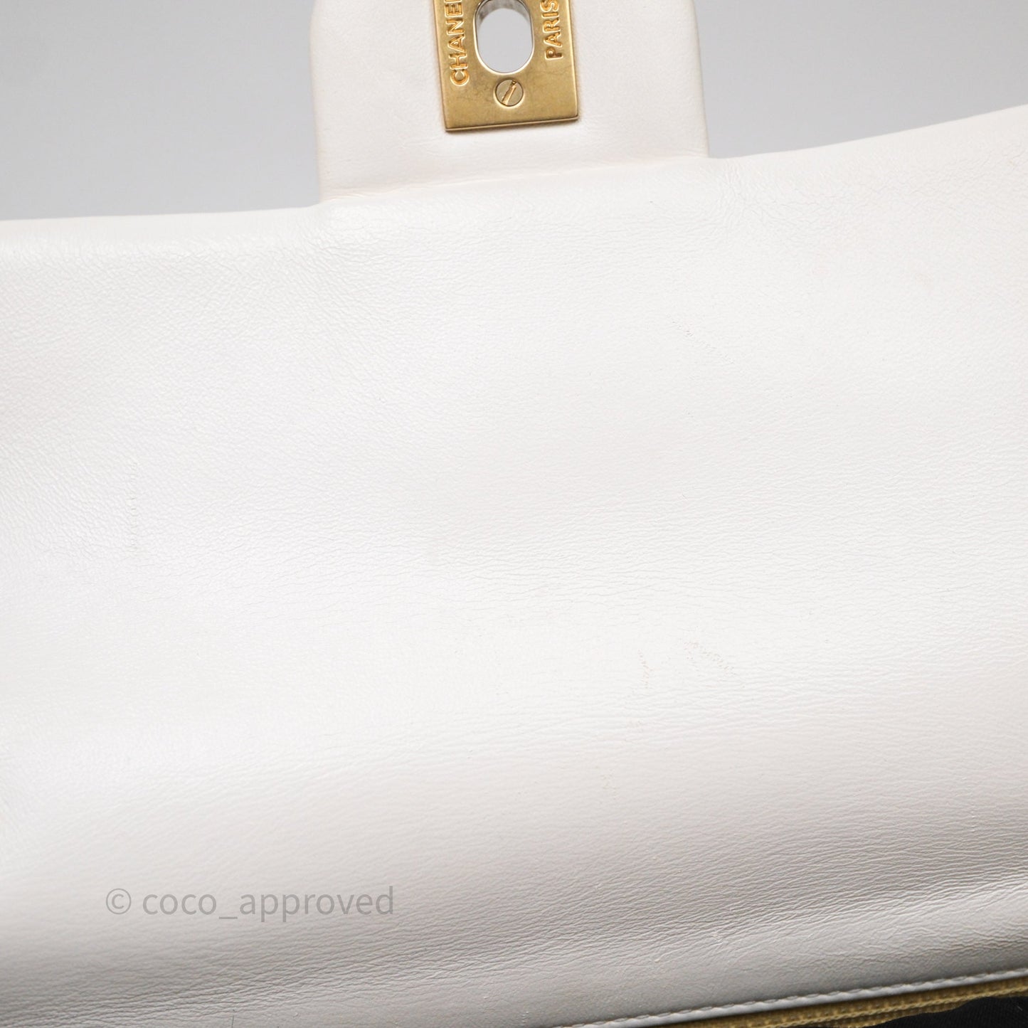 Chanel Mini Rectangular Pearl Crush Quilted White Lambskin Aged Gold Hardware