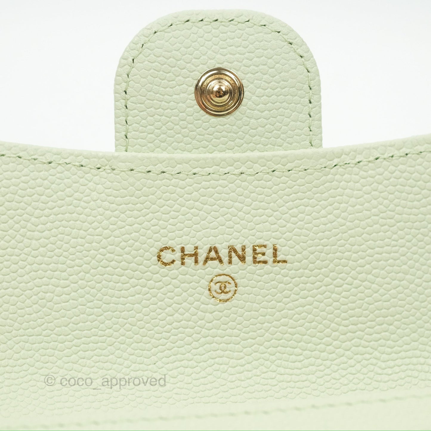 Chanel Quilted Flap Card Holder Light Green Caviar Gold Hardware