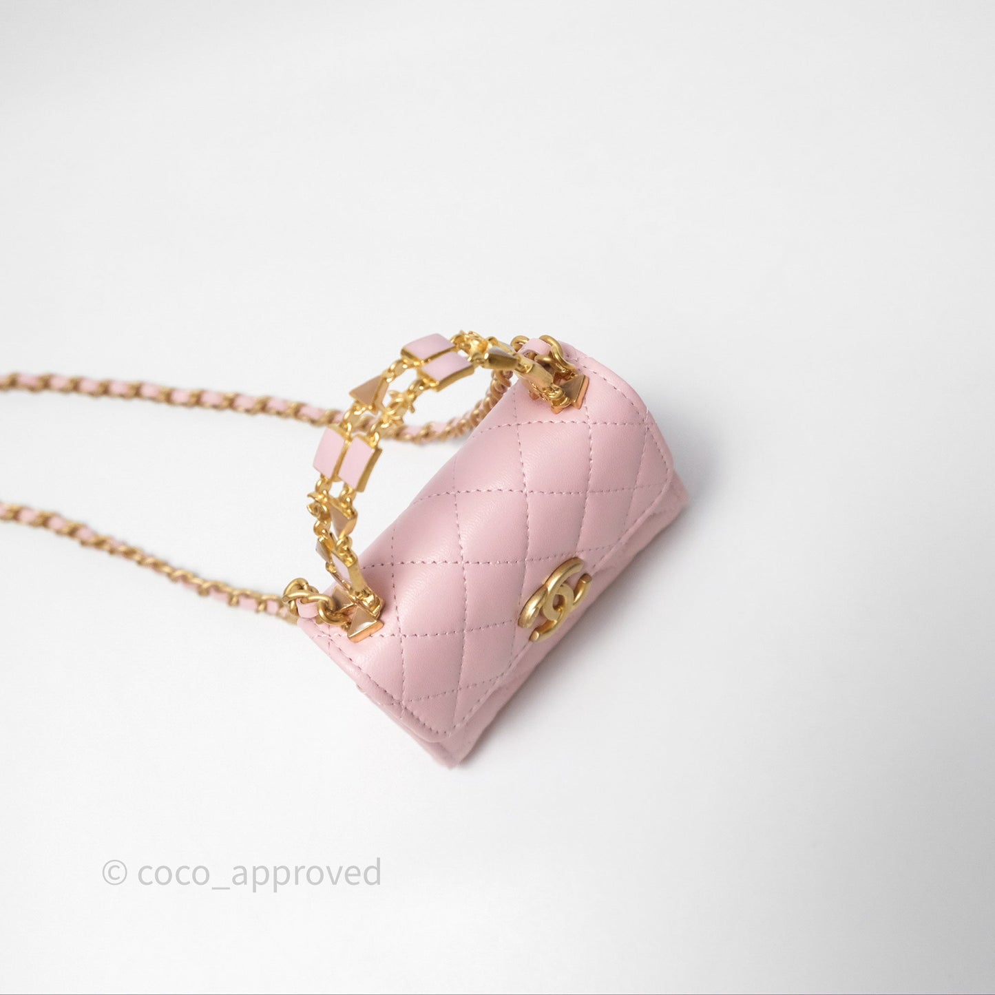 Chanel Mini Enamel Handle Clutch on Chain Pink Lambskin Gold Hardware 22B