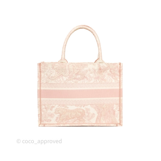 Christian Dior Medium Book Tote Ecru and Pink Toile de Jouy Embroidery