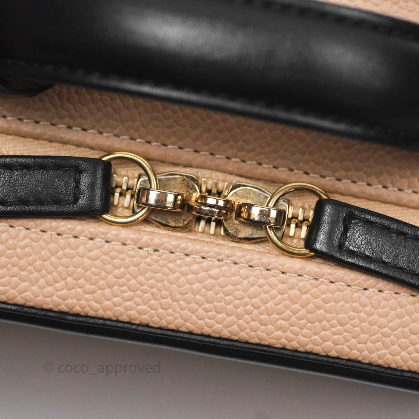 Chanel Quilted Medium CC Filigree Vanity Case Beige Caviar Gold Hardware