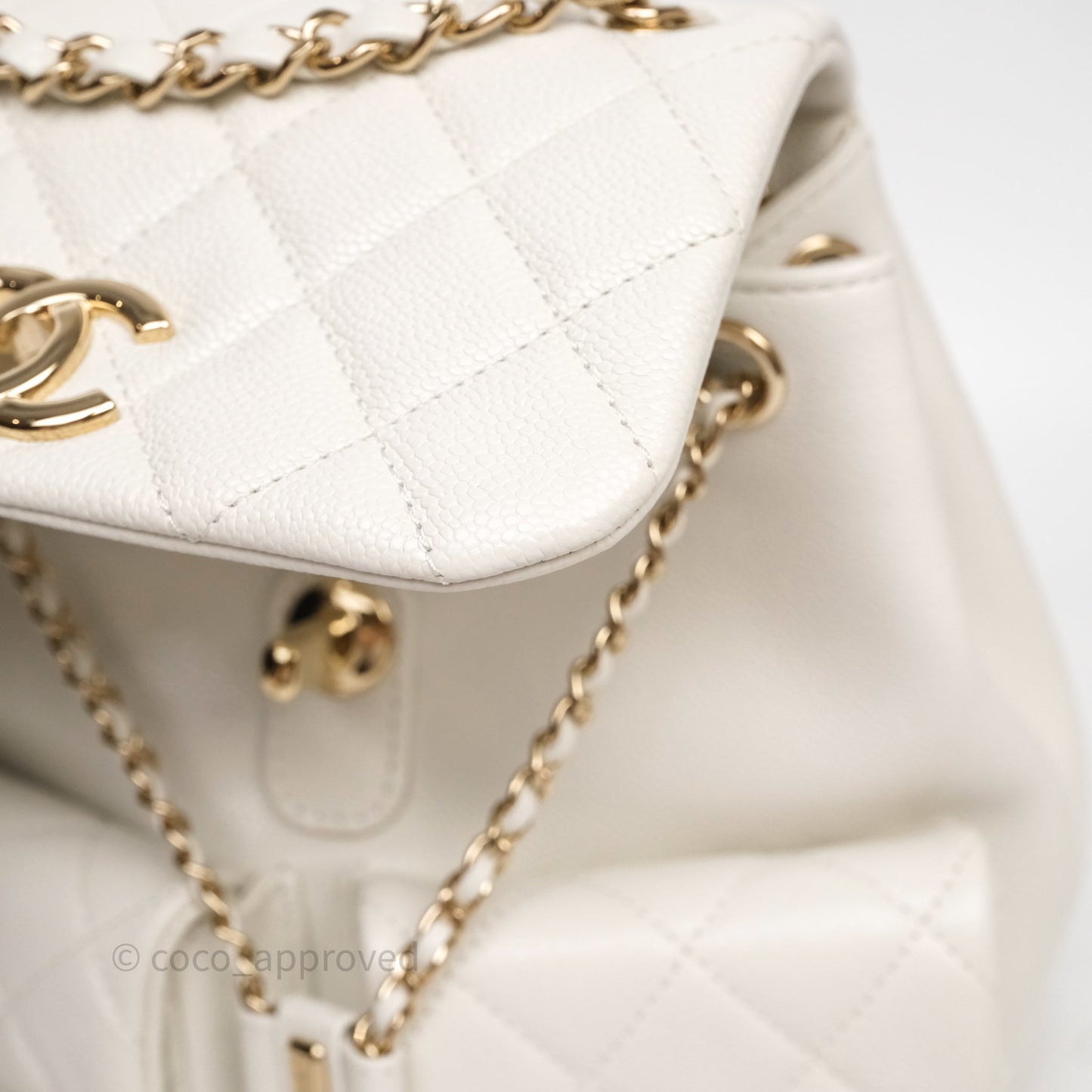 Chanel Duma Backpack Medium White Caviar Gold Hardware