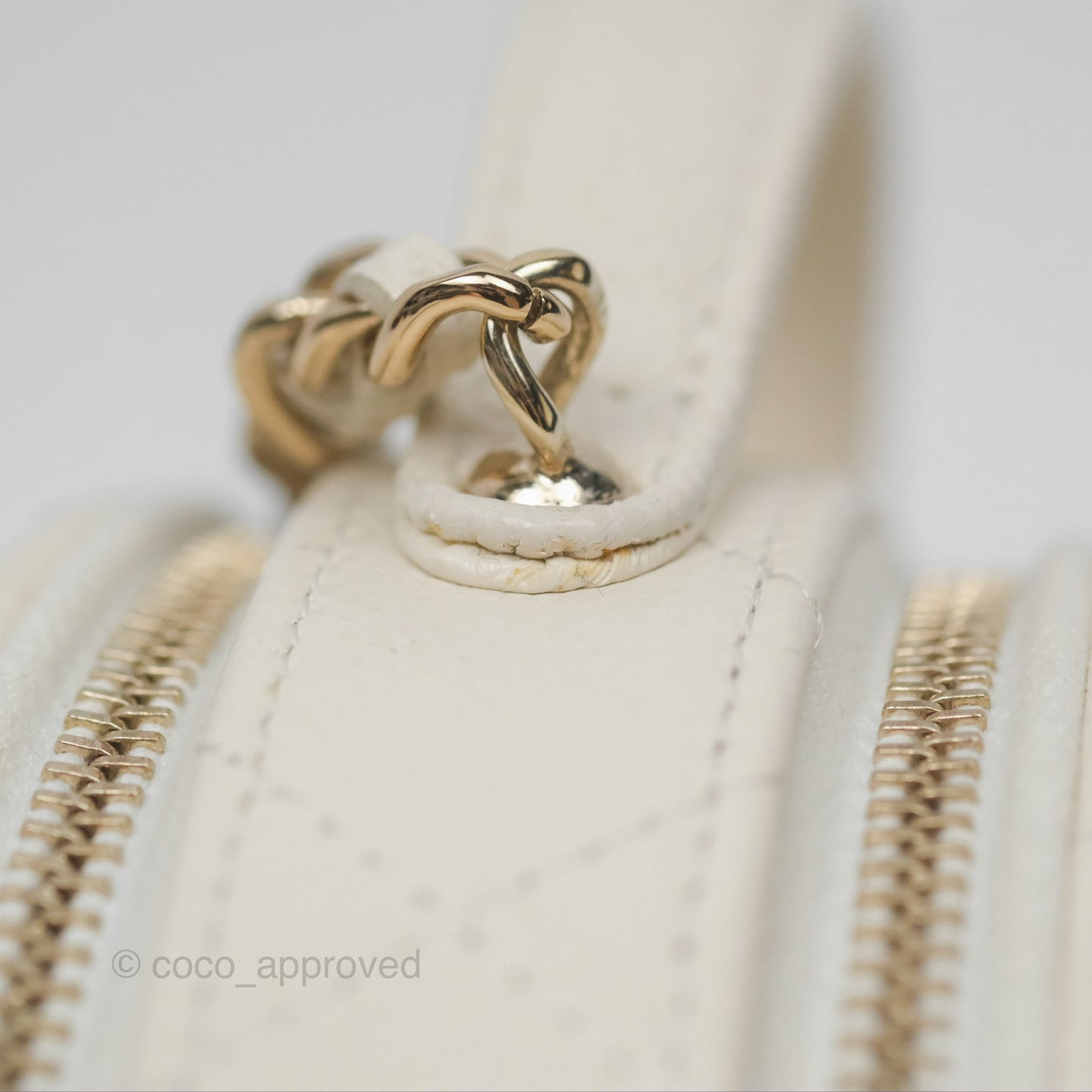 Chanel Mini Round Vanity Bag Handle With Care Ivory Caviar